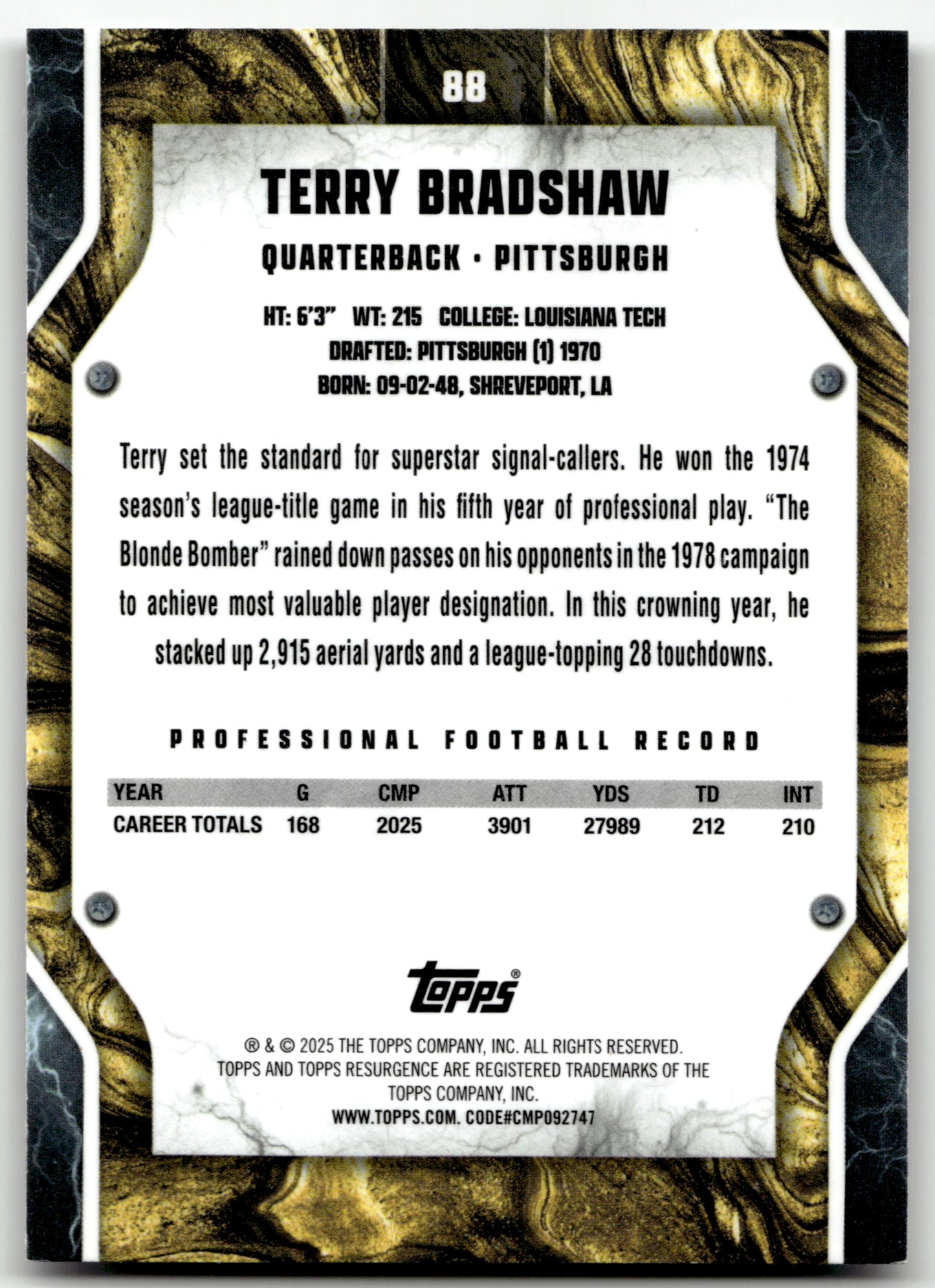 Terry Bradshaw - #88 - 2024 Topps Resurgence - Topps