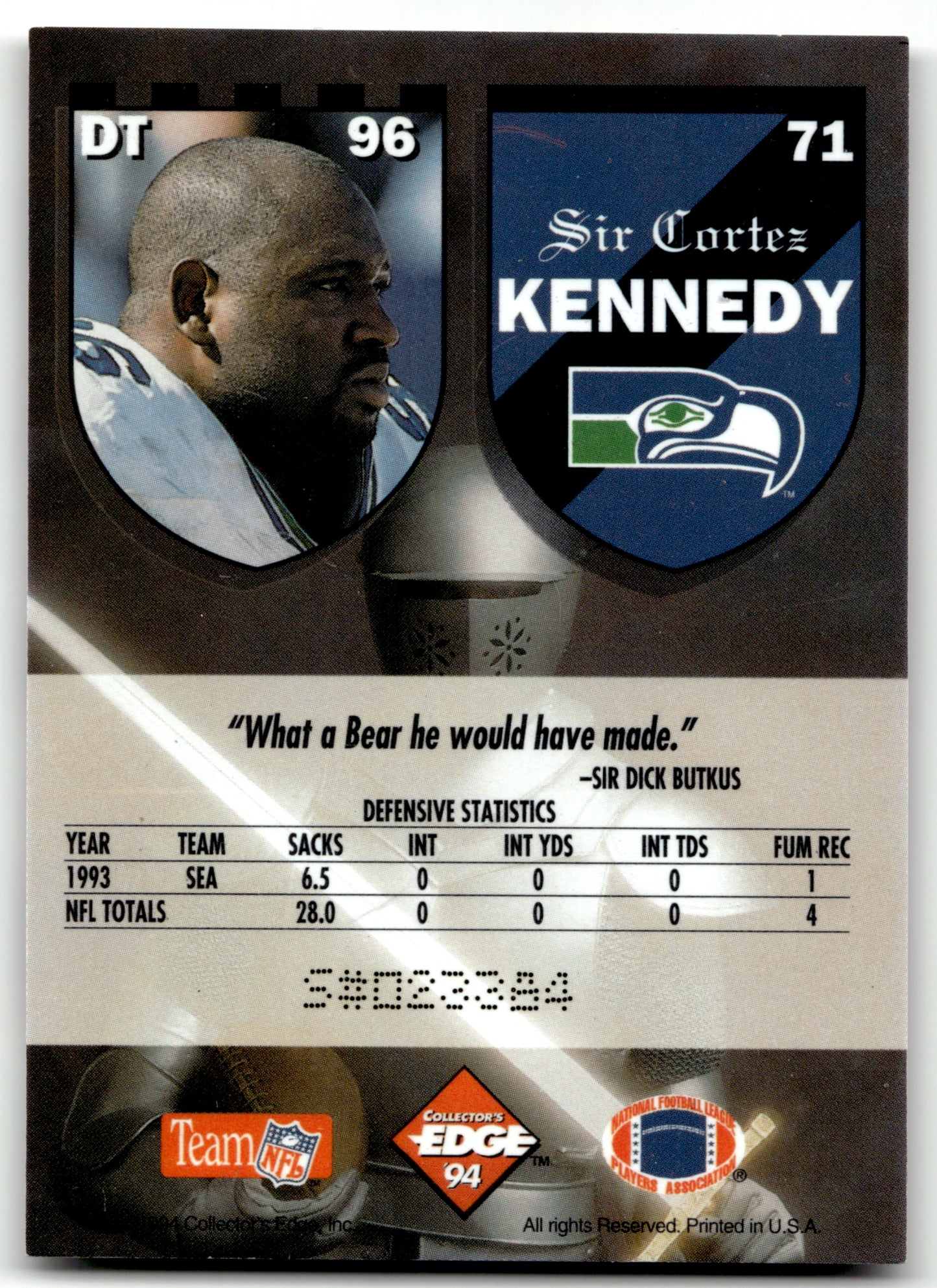 Cortez Kennedy - #71 - 1994 Collector's Edge Excalibur -