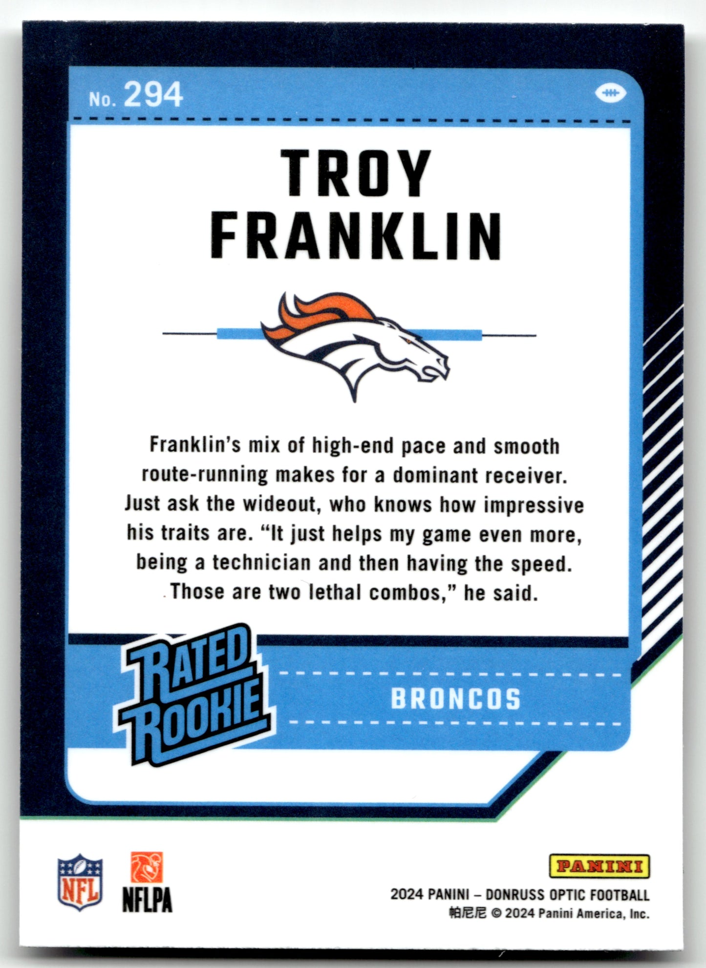 Troy Franklin - #294 - 2024 Donruss Optic - Optic