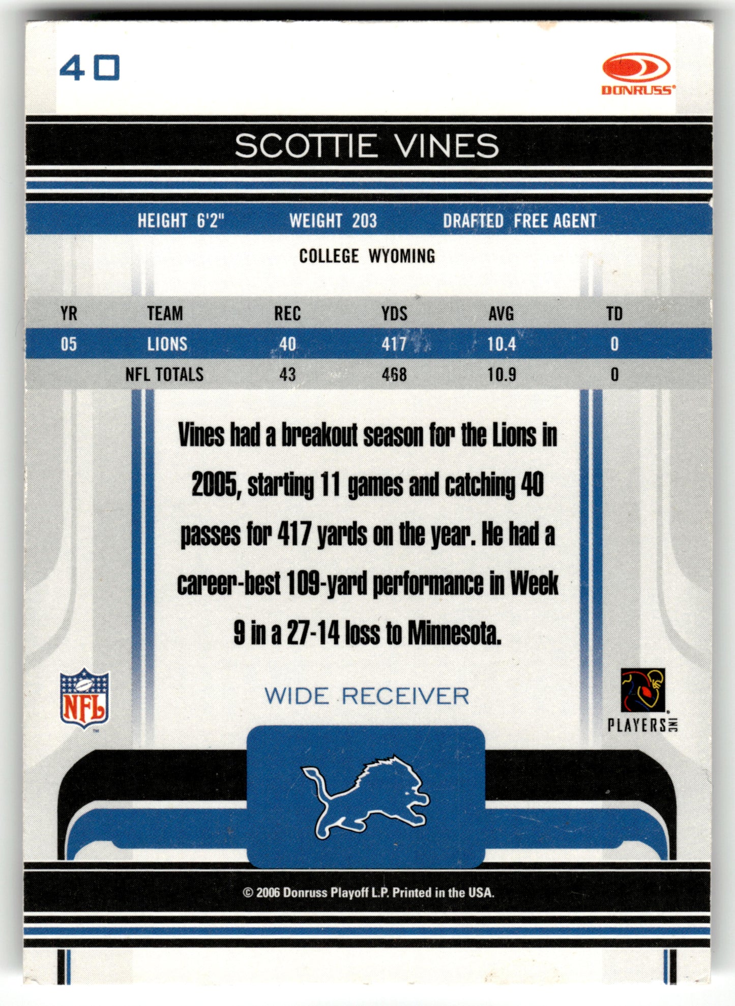 Scottie Vines - #40 - 2006 Donruss Gridiron Gear - Donruss