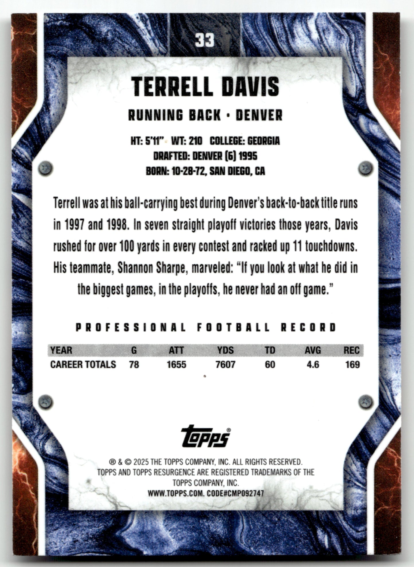 Terrell Davis - #33 - 2024 Topps Resurgence - Topps