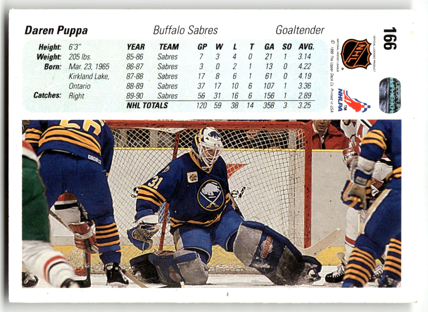 Daren Puppa - #166 - 1990-91 Upper Deck - Upper Deck