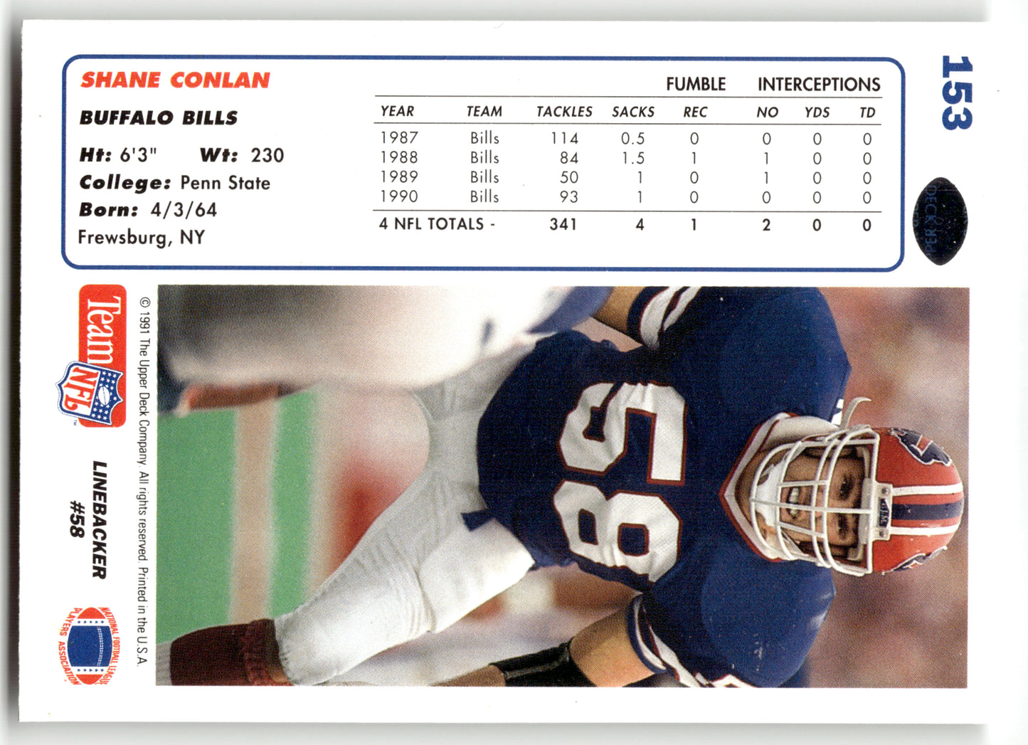 Shane Conlan - #153 - 1991 Upper Deck - Upper Deck