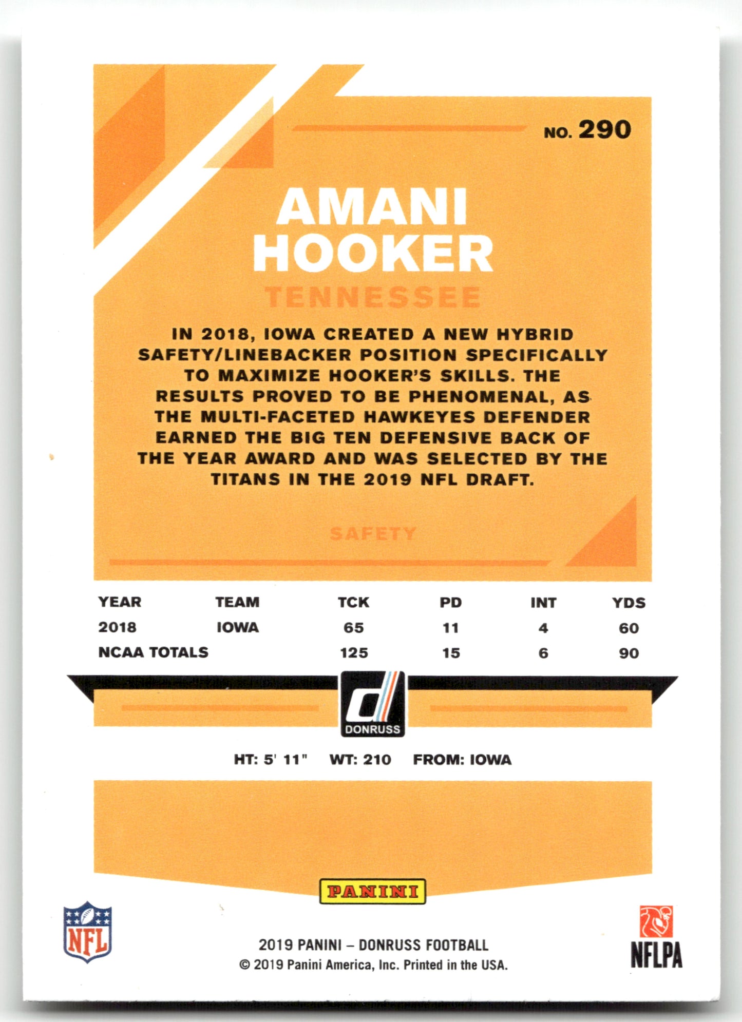 Amani Hooker - #290 - 2019 Donruss - Donruss