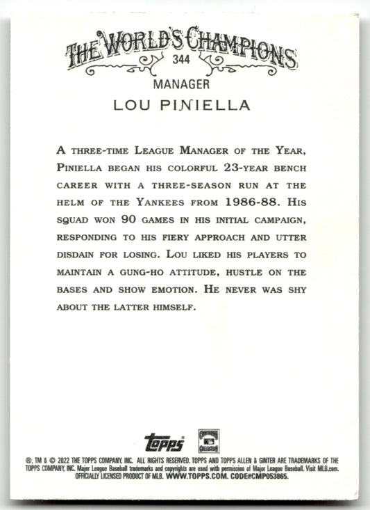 Lou Piniella - #344 - 2022 Topps Allen & Ginter - Topps