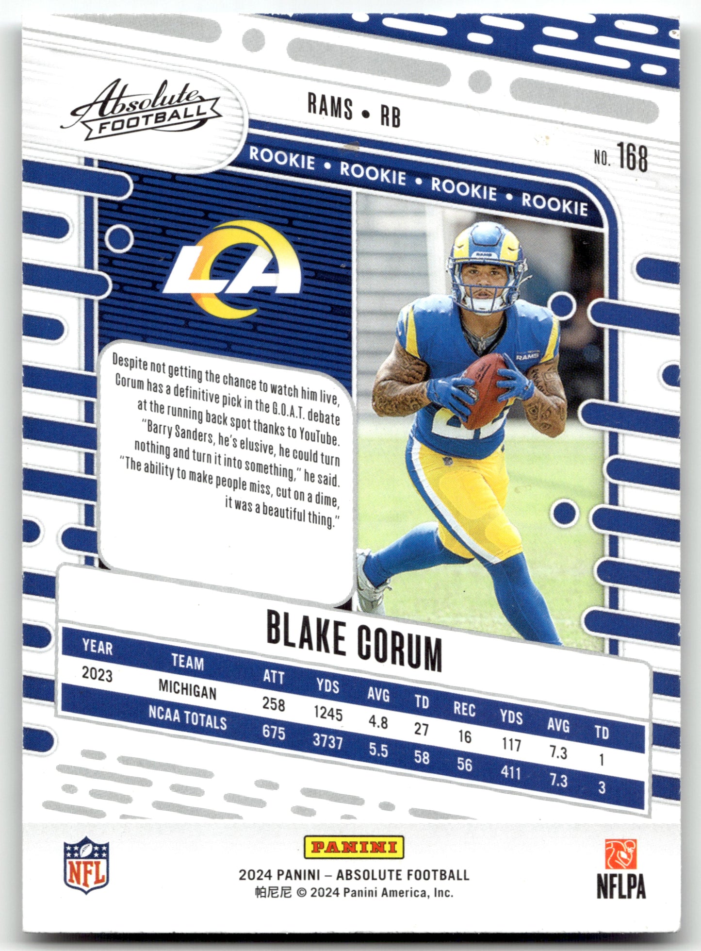 Blake Corum - #168 - 2024 Panini Absolute - Panini