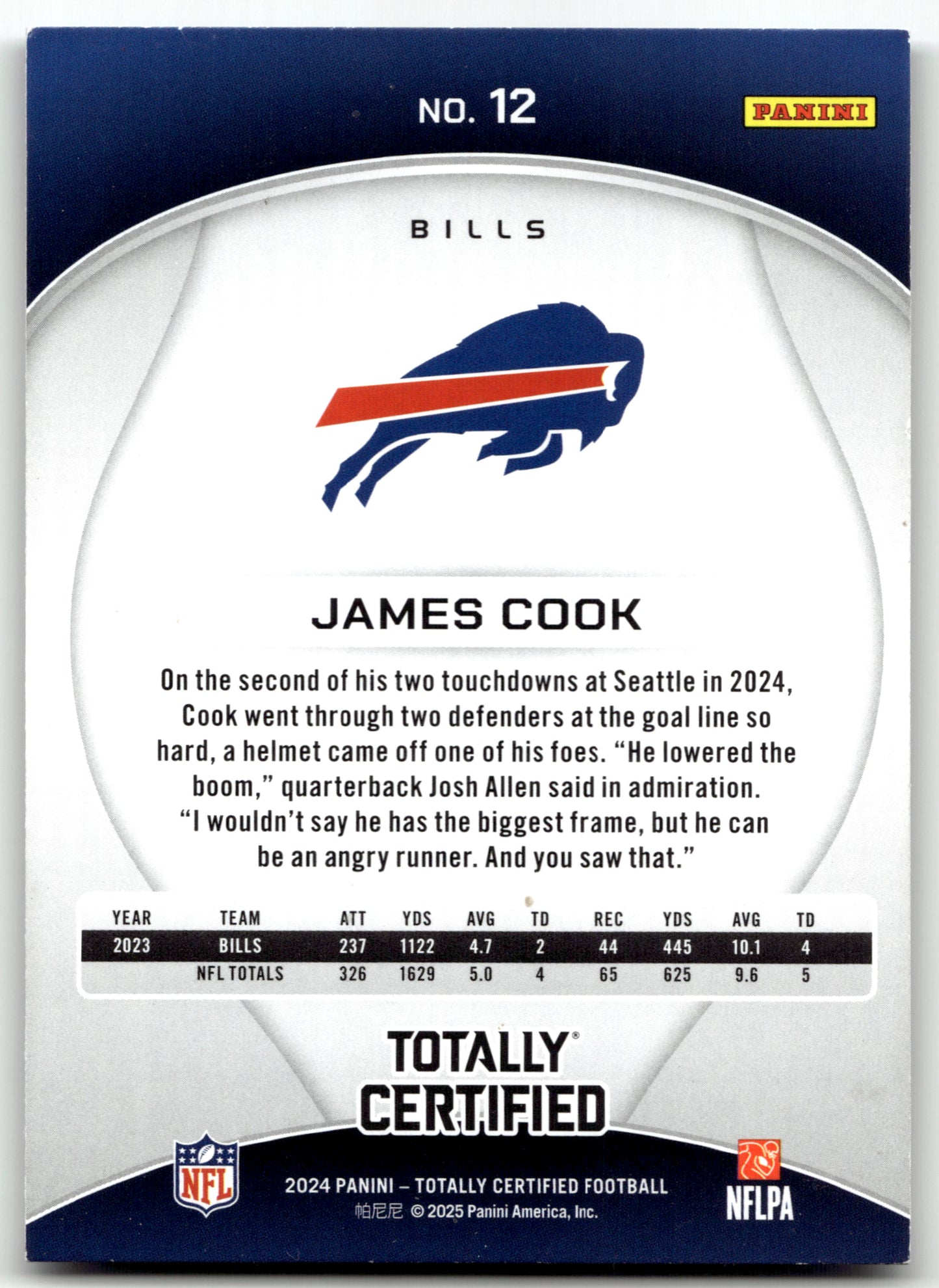 James Cook - #12 - 2024 Panini Totally Certified - Panini