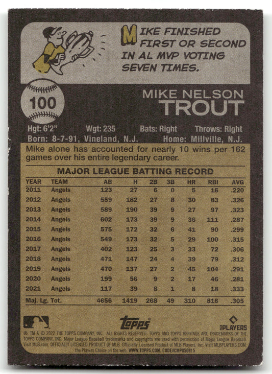 2022 Topps Heritage #100 Mike Trout Team Name Color Swap Variation