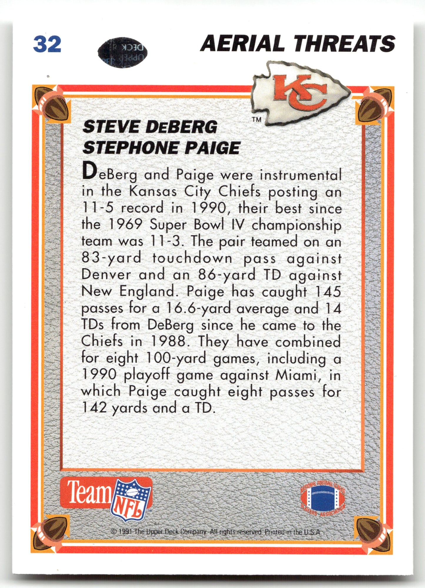 Steve DeBerg / Stephone Paige AT - #32 - 1991 Upper Deck - Upper Deck