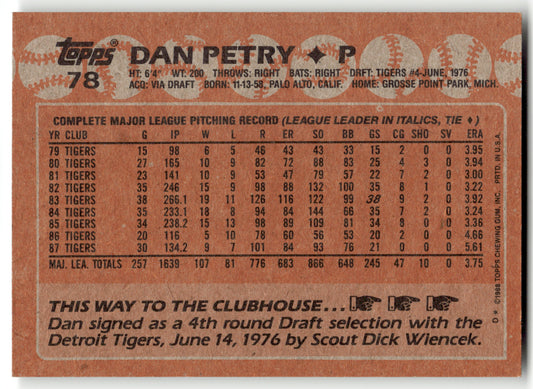 Dan Petry - #78 - 1988 Topps - Topps
