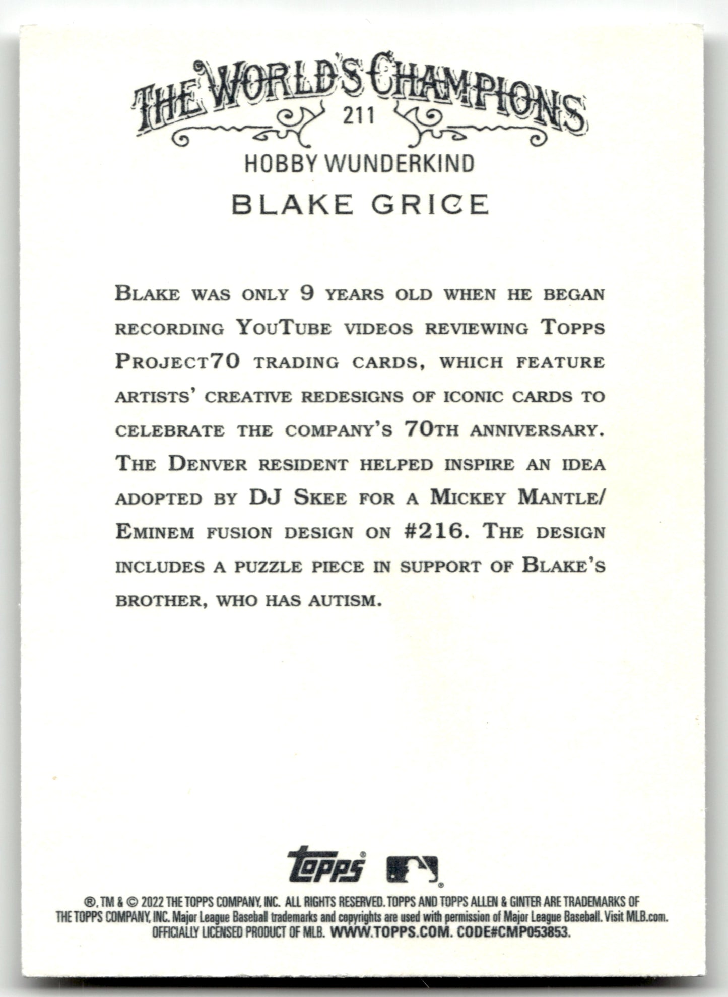 Blake Grice - #211 - 2022 Topps Allen & Ginter - Topps