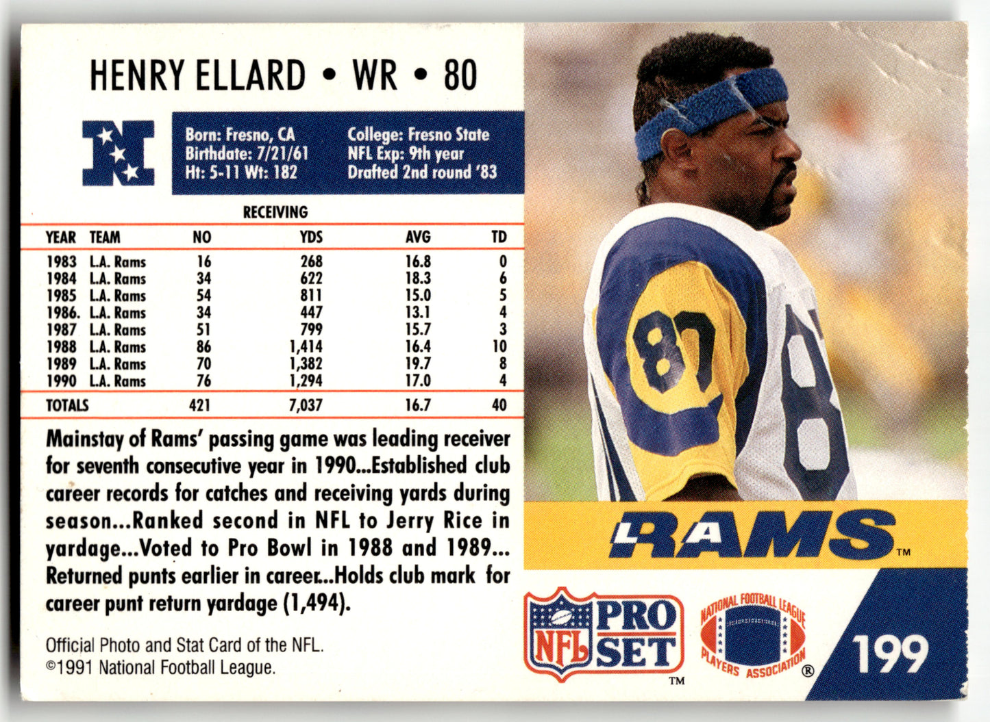 Henry Ellard - #199 - 1991 Pro Set -