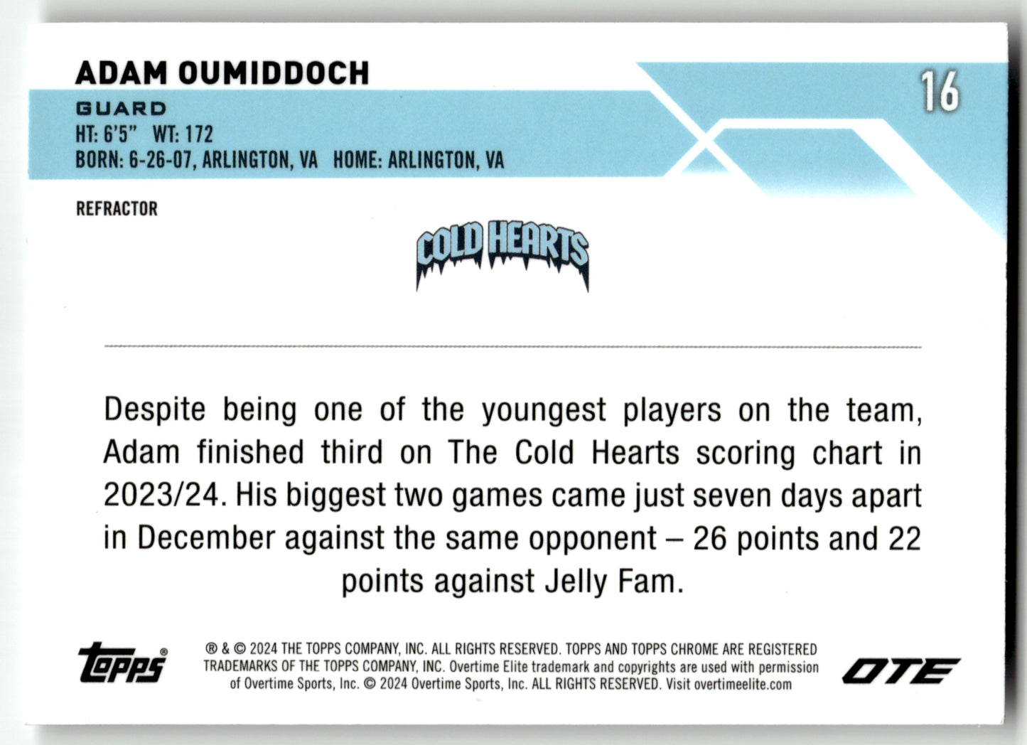 Adam Oumiddoch - #16 - 2023-24 Topps Chrome Overtime Elite - Topps