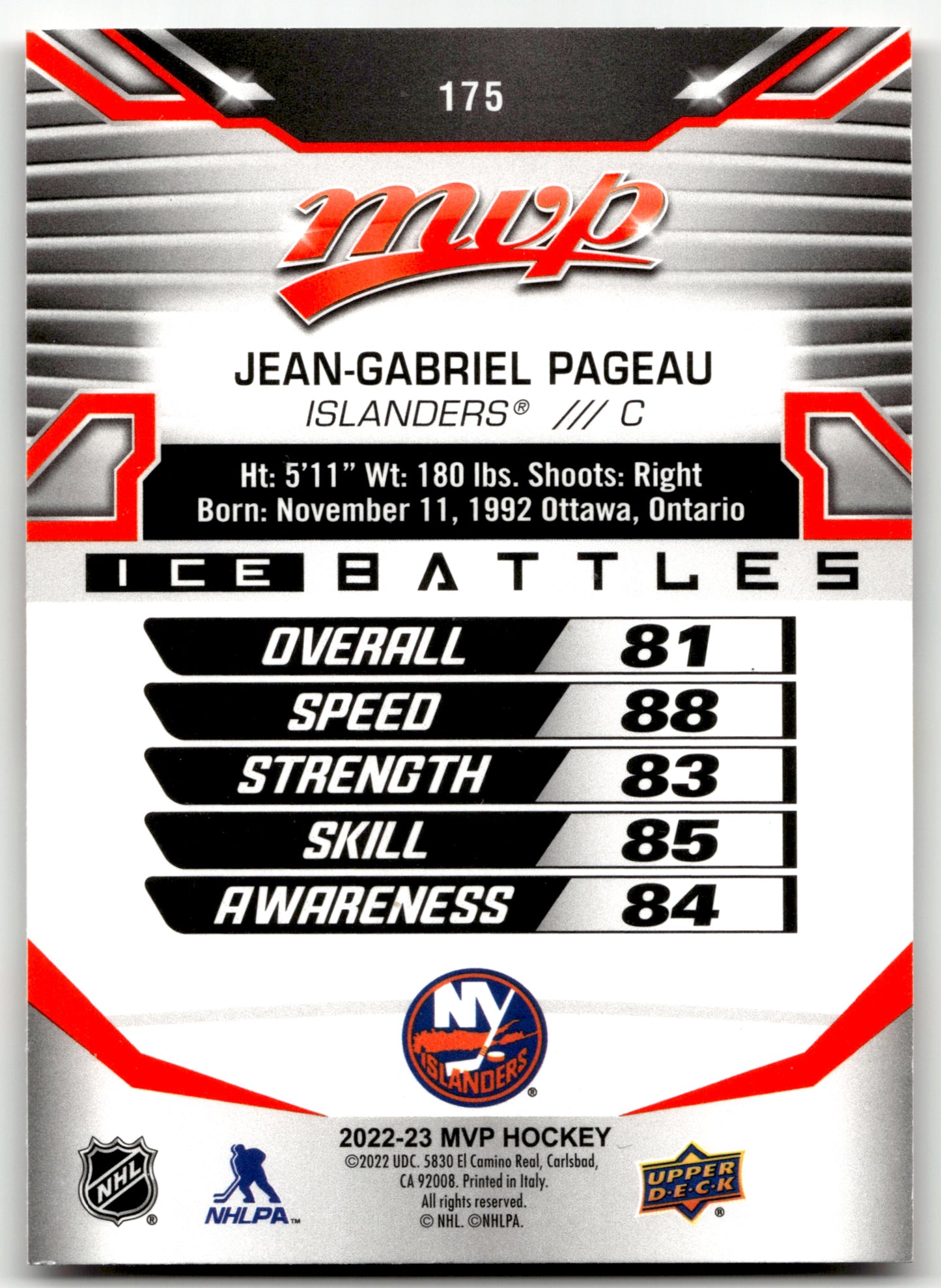 Jean-Gabriel Pageau - #175 - 2022-23 Upper Deck MVP - Upper Deck