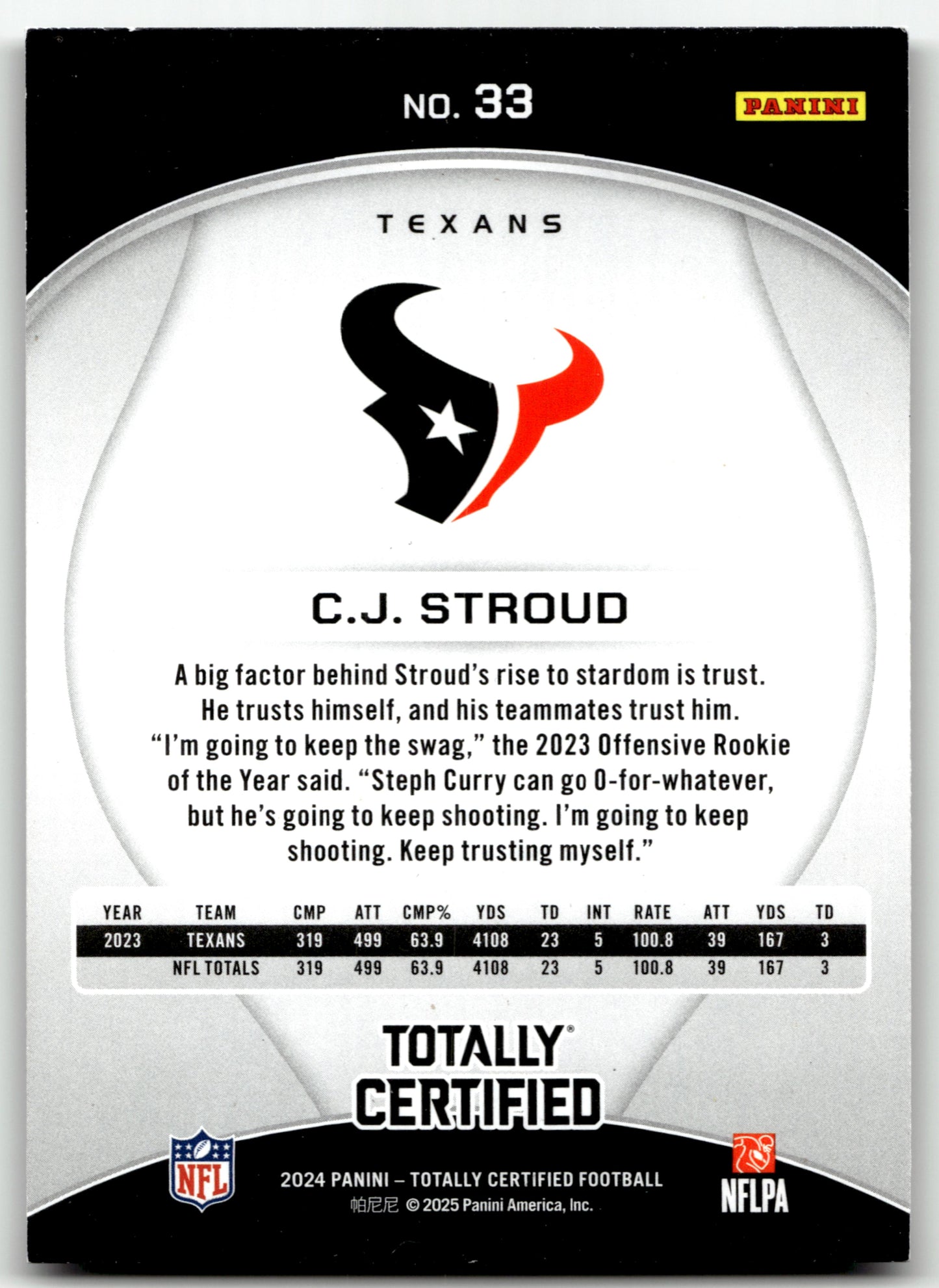 C.J. Stroud - #33 - 2024 Panini Totally Certified - Panini