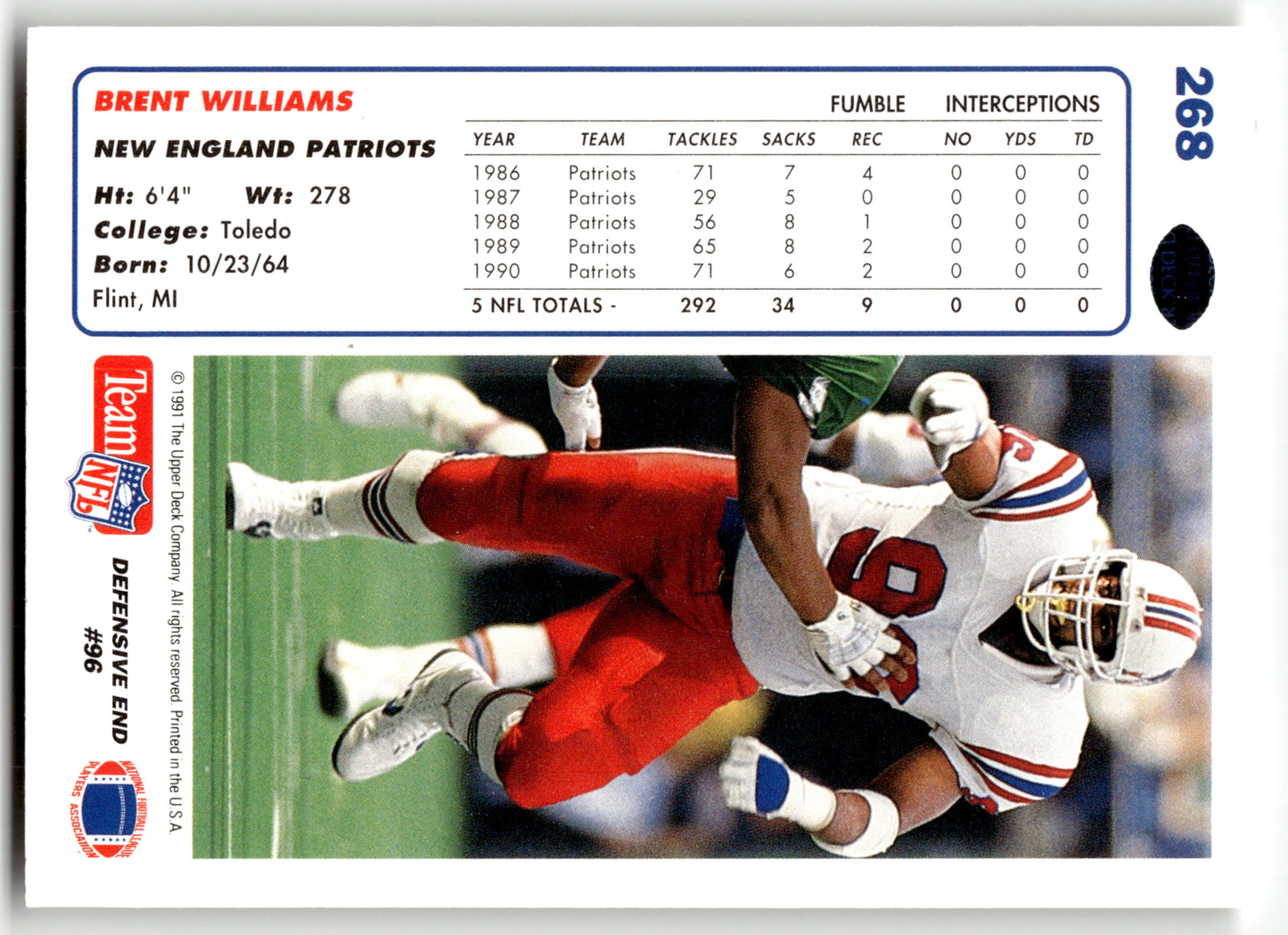 Brent Williams - #268b - 1991 Upper Deck - Upper Deck
