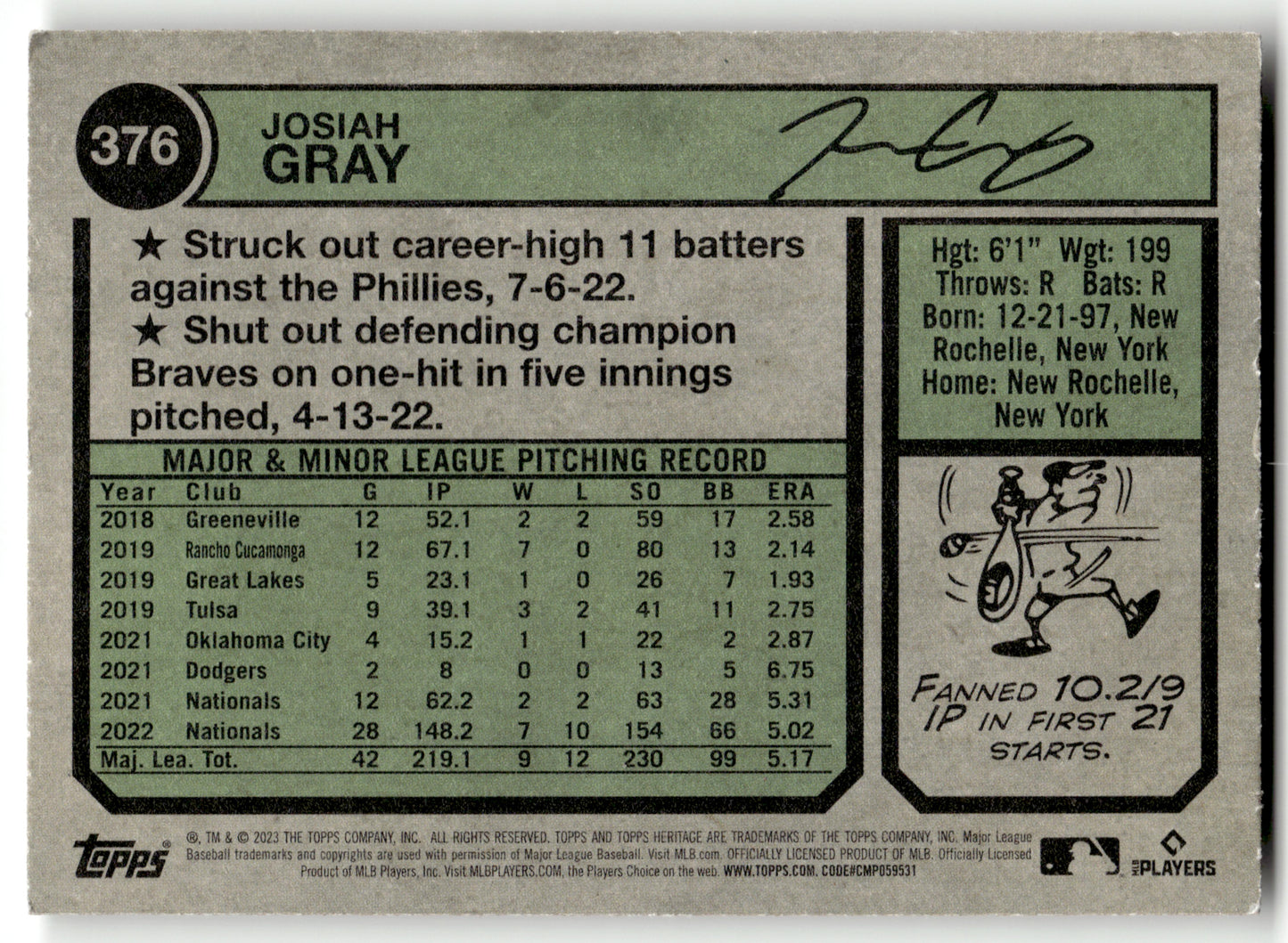 Josiah Gray - #376 - 2023 Topps Heritage - Topps