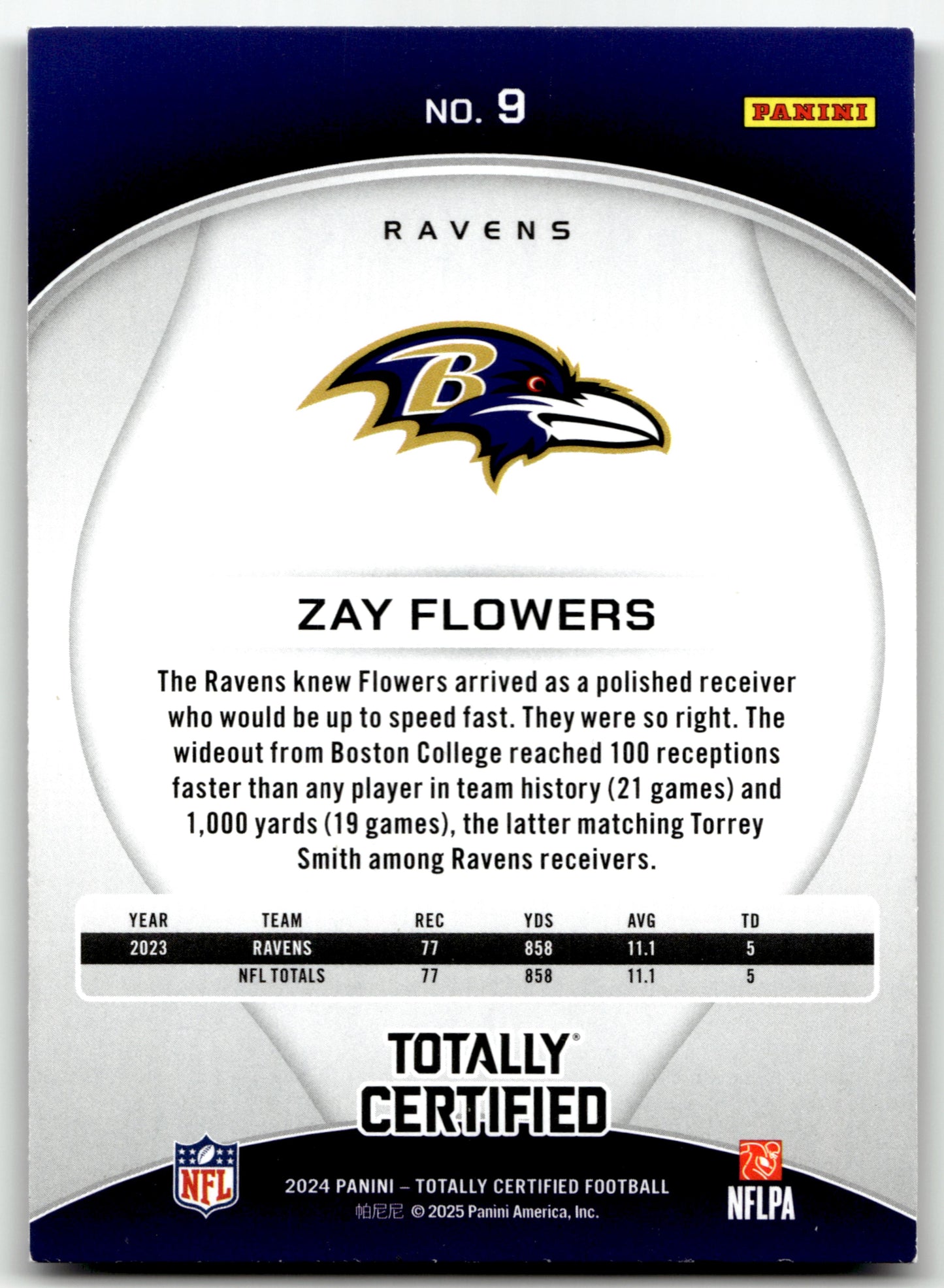 Zay Flowers - #9 - 2024 Panini Totally Certified - Panini