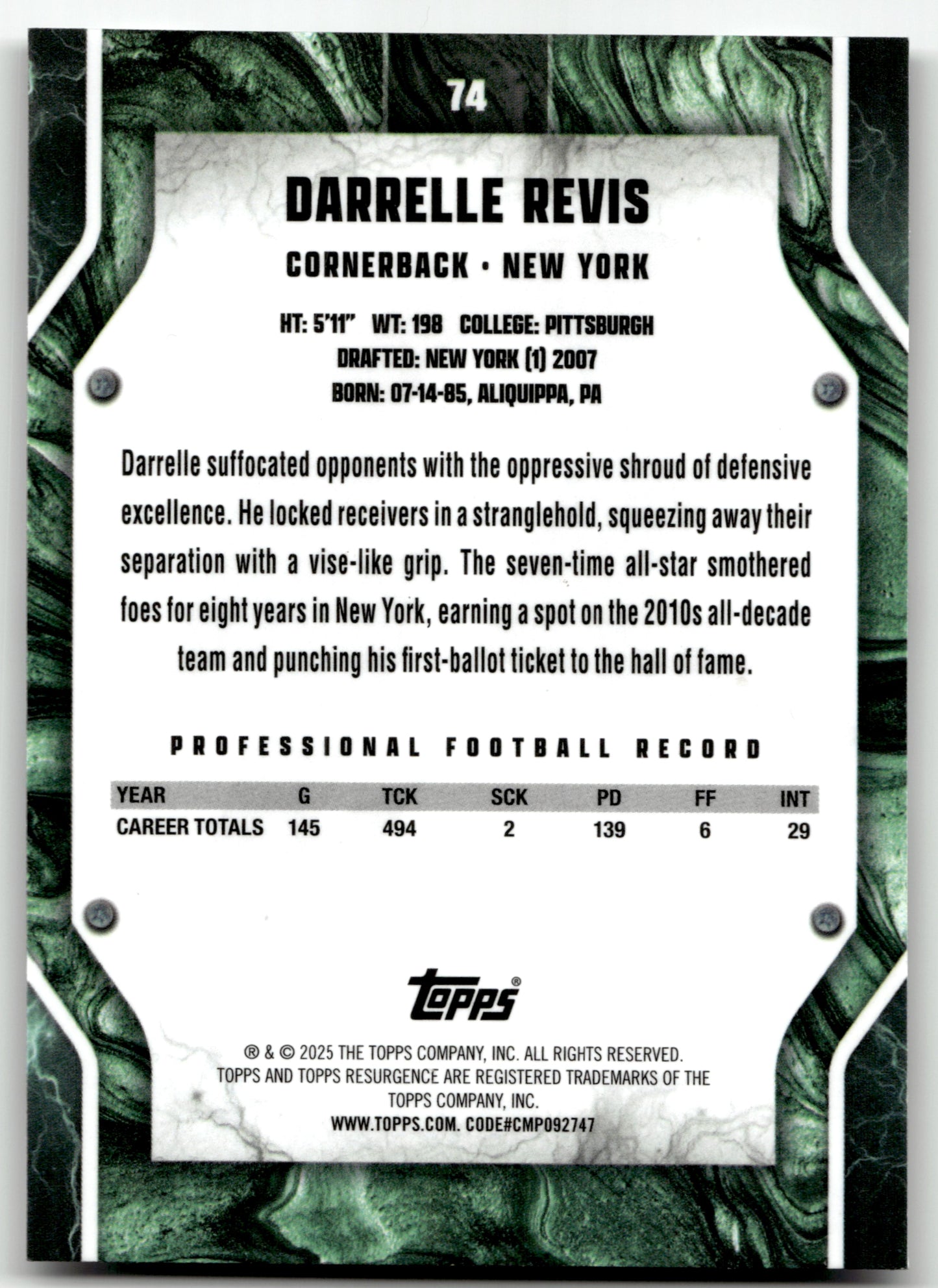 Darrelle Revis - #74 - 2024 Topps Resurgence - Topps