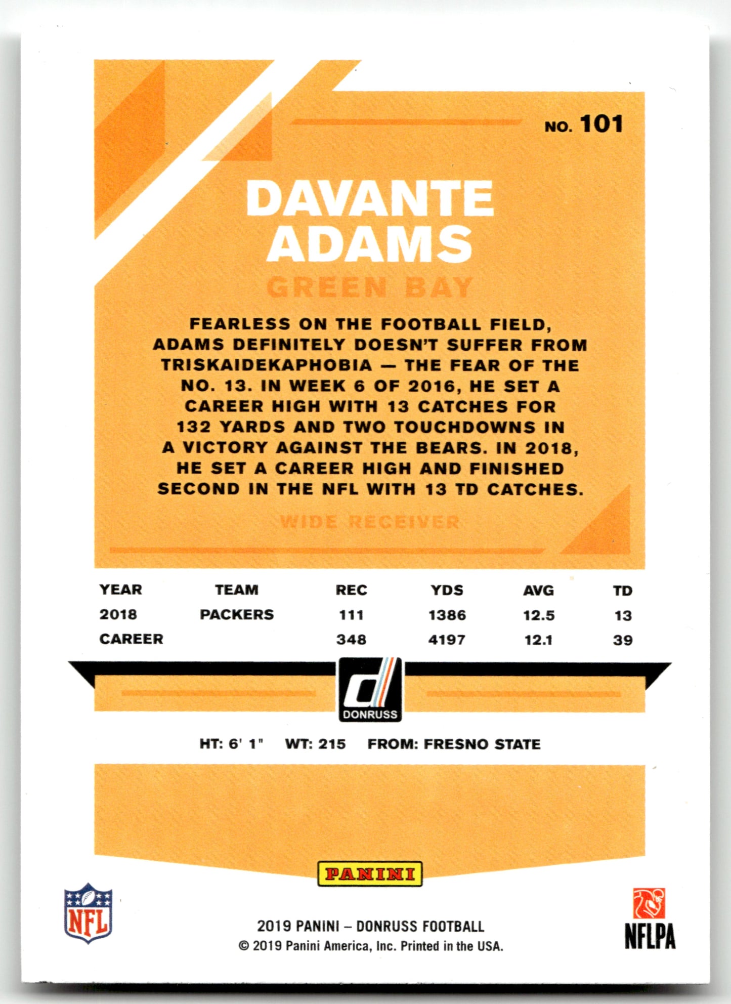 Davante Adams - #101 - 2019 Donruss - Donruss