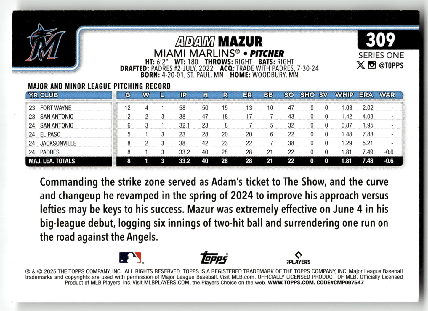 Adam Mazur - #309 - 2025 Topps - Topps