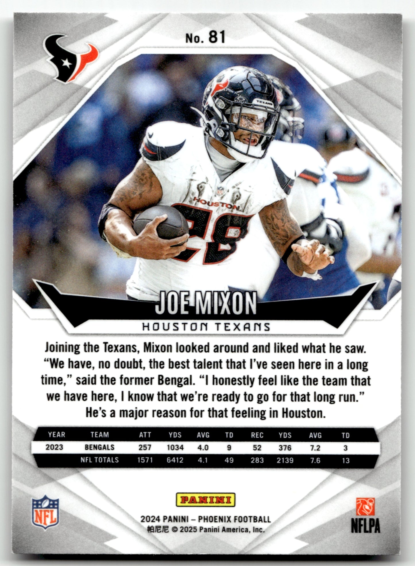 Joe Mixon - #81 - 2024 Panini Phoenix - Panini