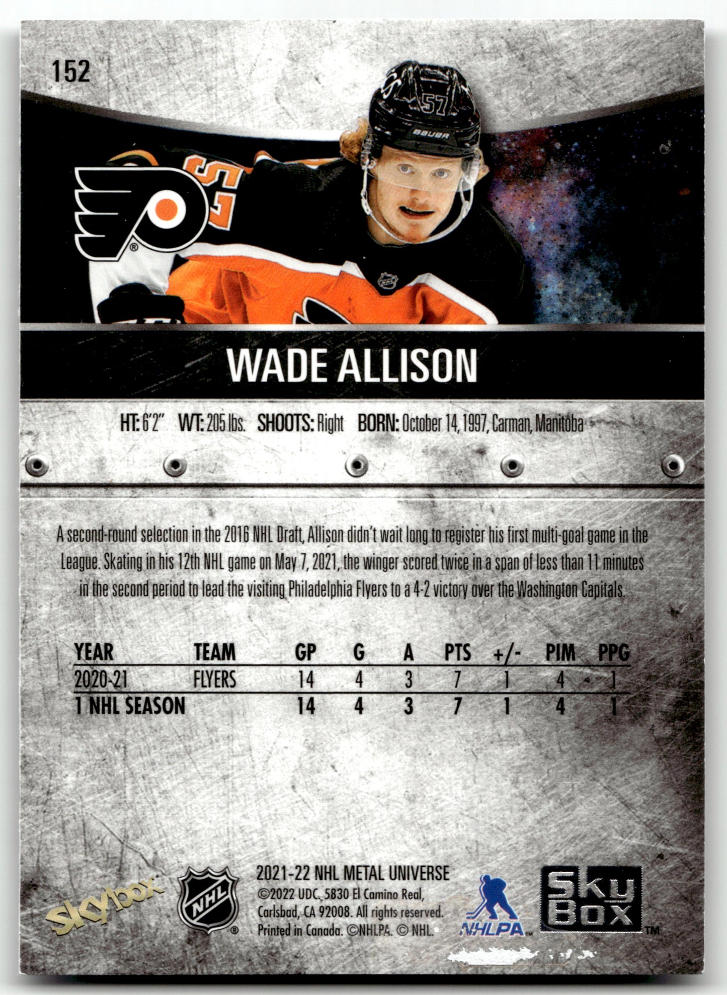 Wade Allison - #152 - 2021-22 SkyBox Metal Universe -