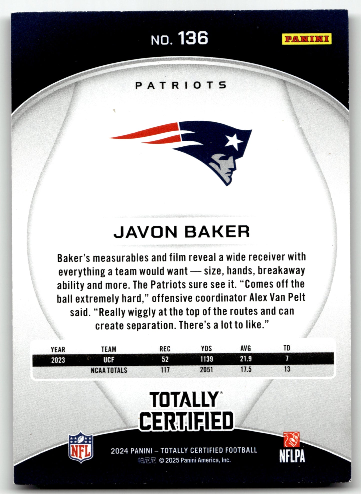 Javon Baker - #136 - 2024 Panini Totally Certified - Panini