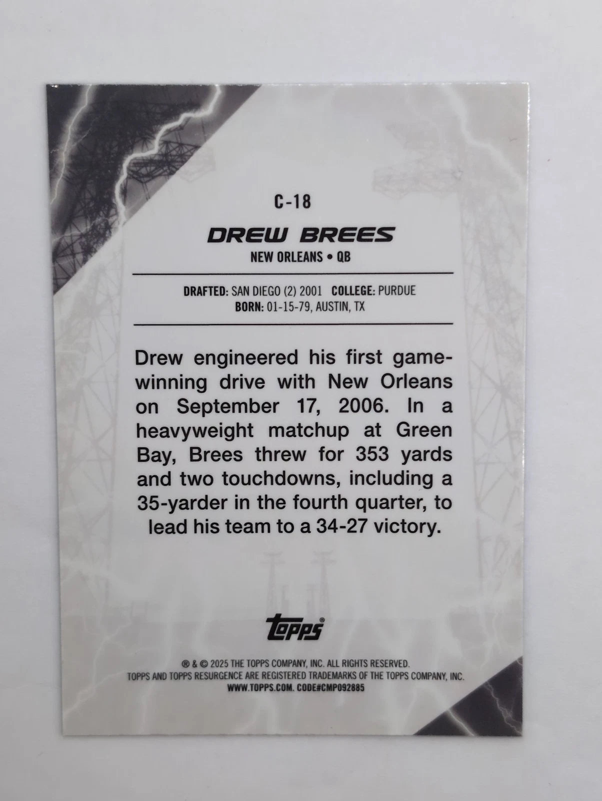 2025 - Topps Conductors Purple - Drew Brees C-18 24/75