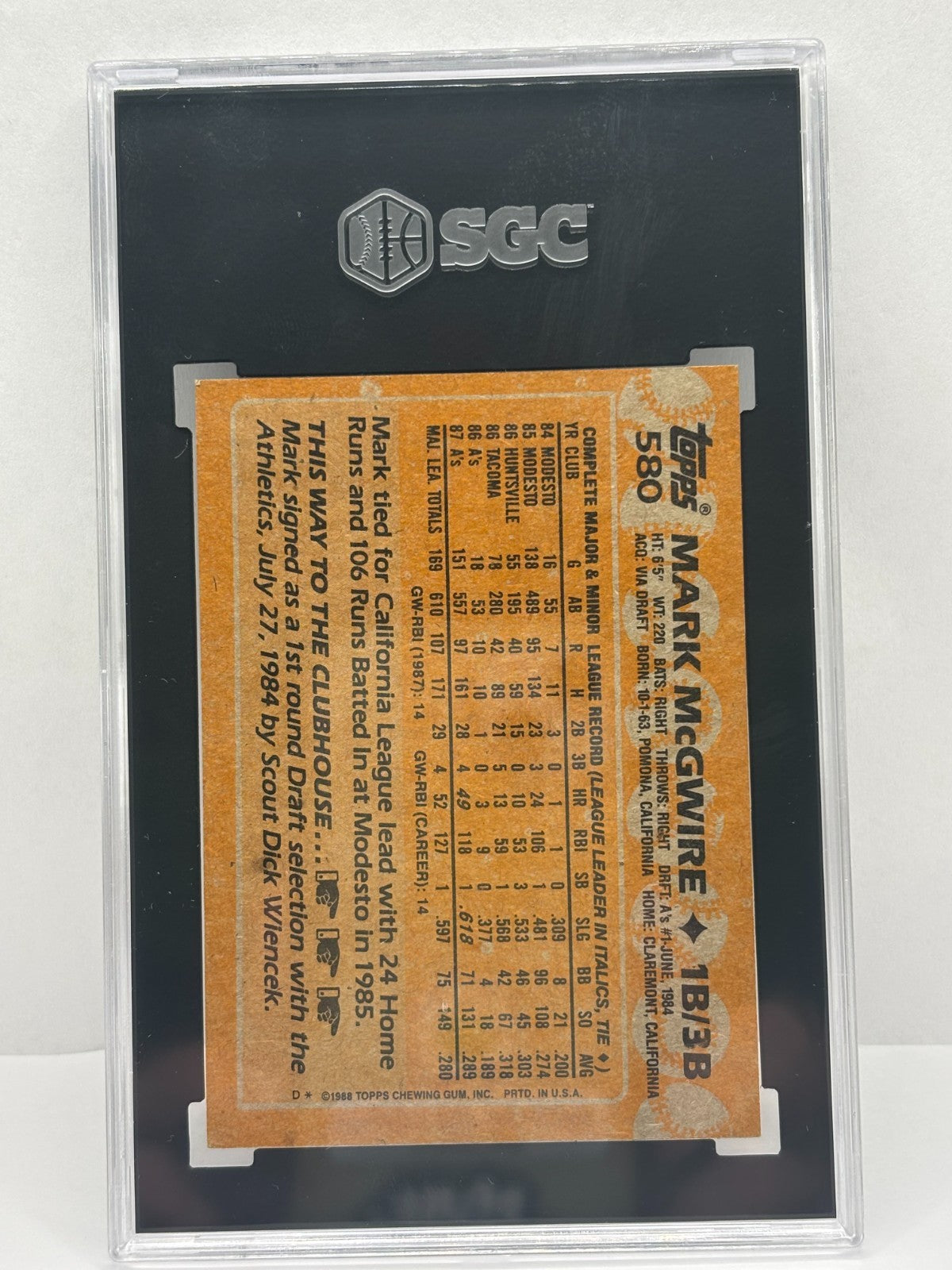 1988 Topps Tiffany #580 Mark McGwire SGC 6