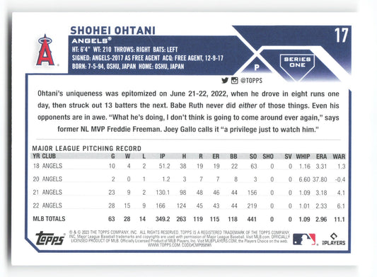 2023 Topps Shohei Ohtani Los Angeles Angels #17