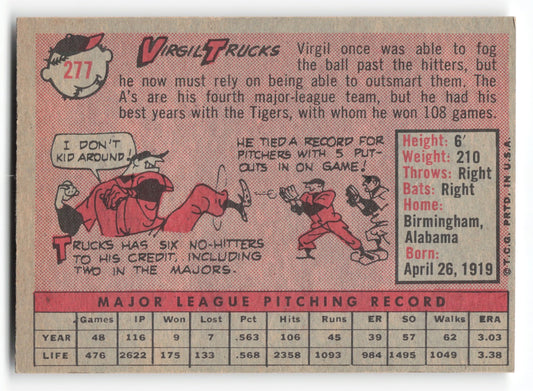 1958 Topps Virgil Trucks Kansas City Athletics #277