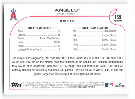 2022 Topps Los Angeles Angels Los Angeles Angels #159