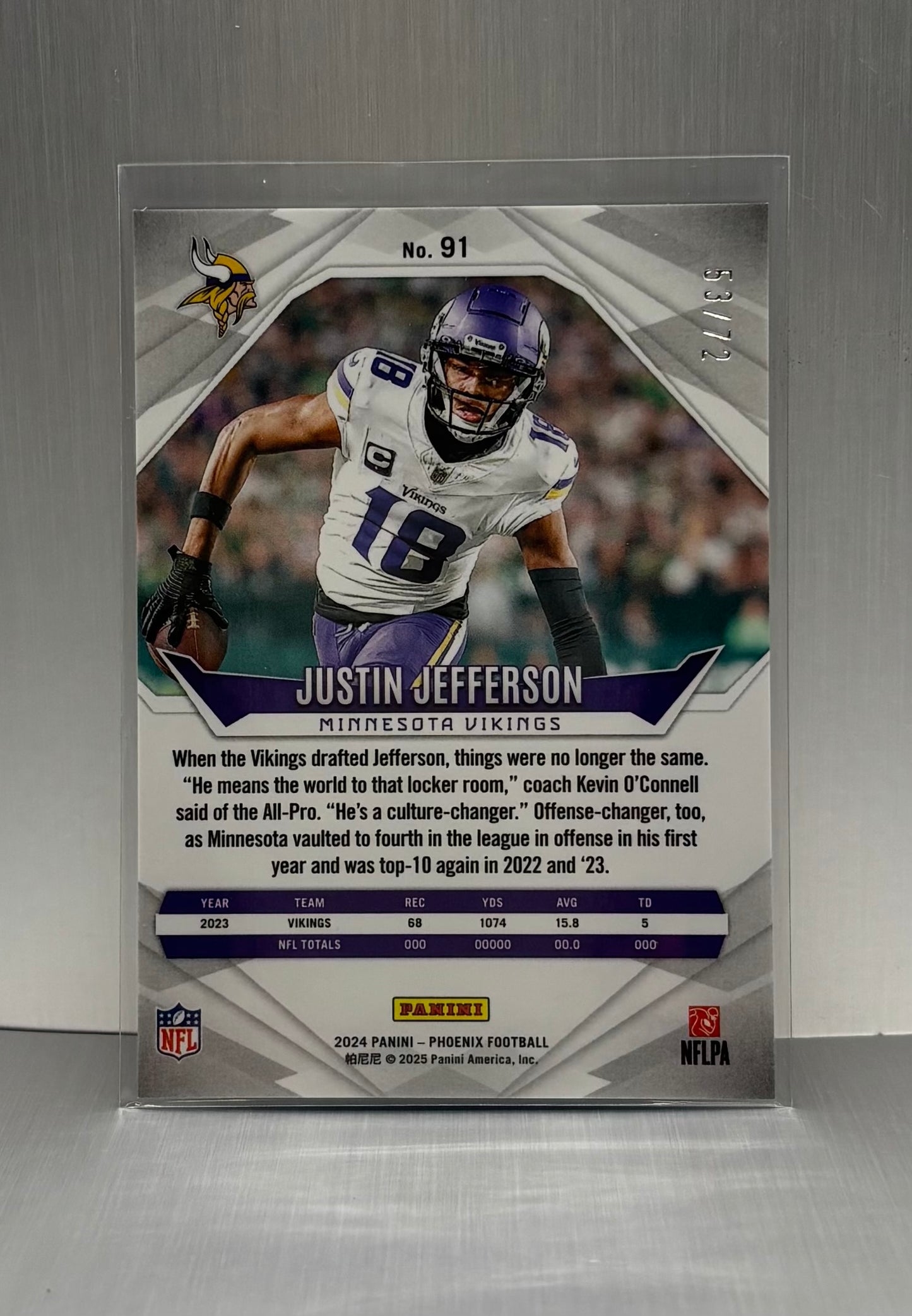 Justin Jefferson 2024 Panini Phoenix Teal Fade /72 Prizim #91 Vikings