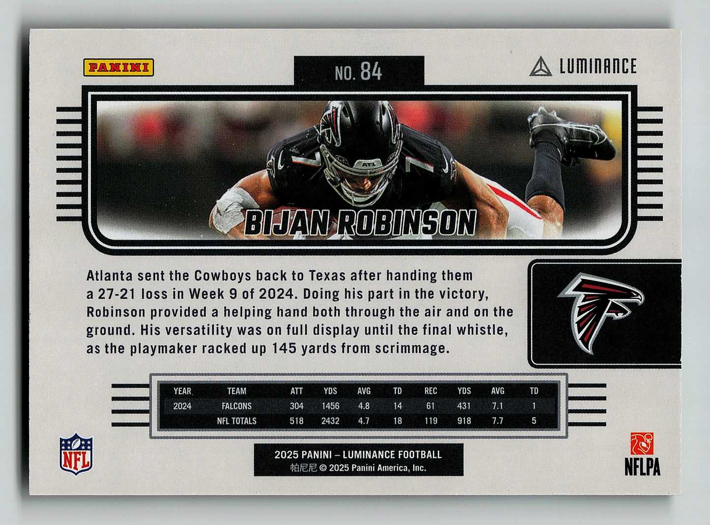 2025 Panini Luminance Green 84 Bijan Robinson 39/100