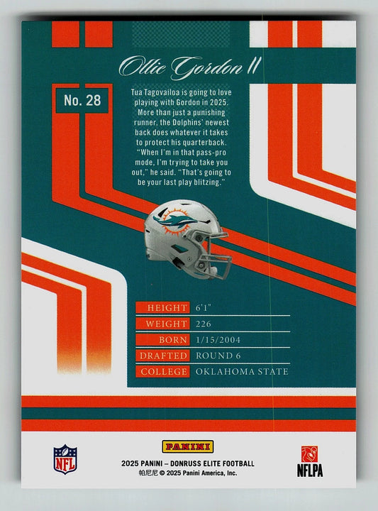 2025 Donruss Elite Ollie Gordon Rookie 254/299 Miami Dolphins #28