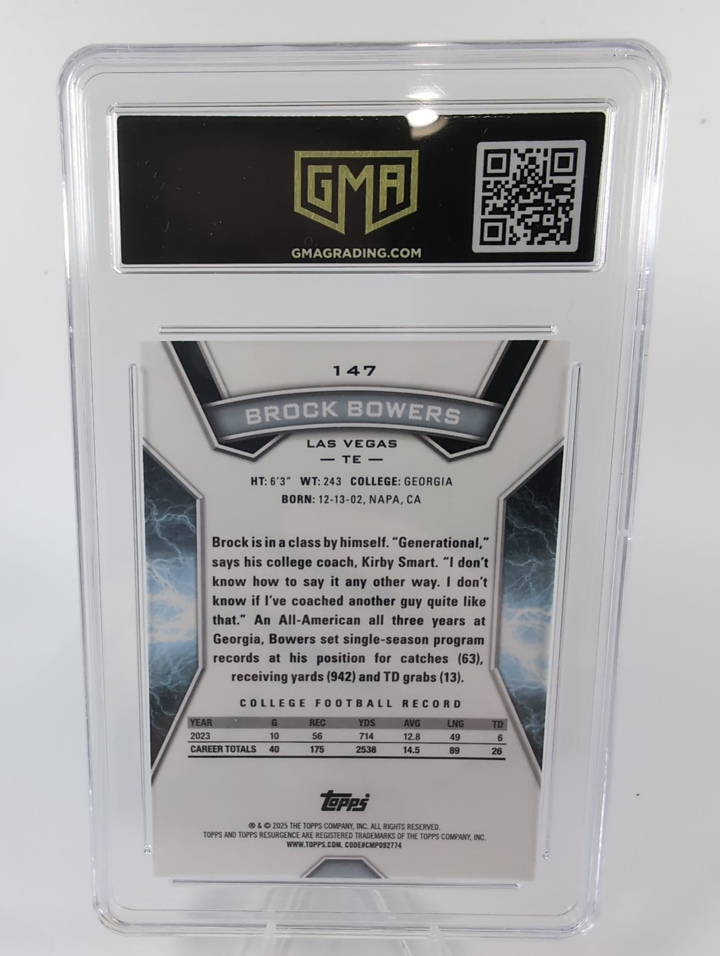 2024 Topps Resurgence Rookies Brock Bowers #147 Surge Refractor /399 (RC) GMA 10