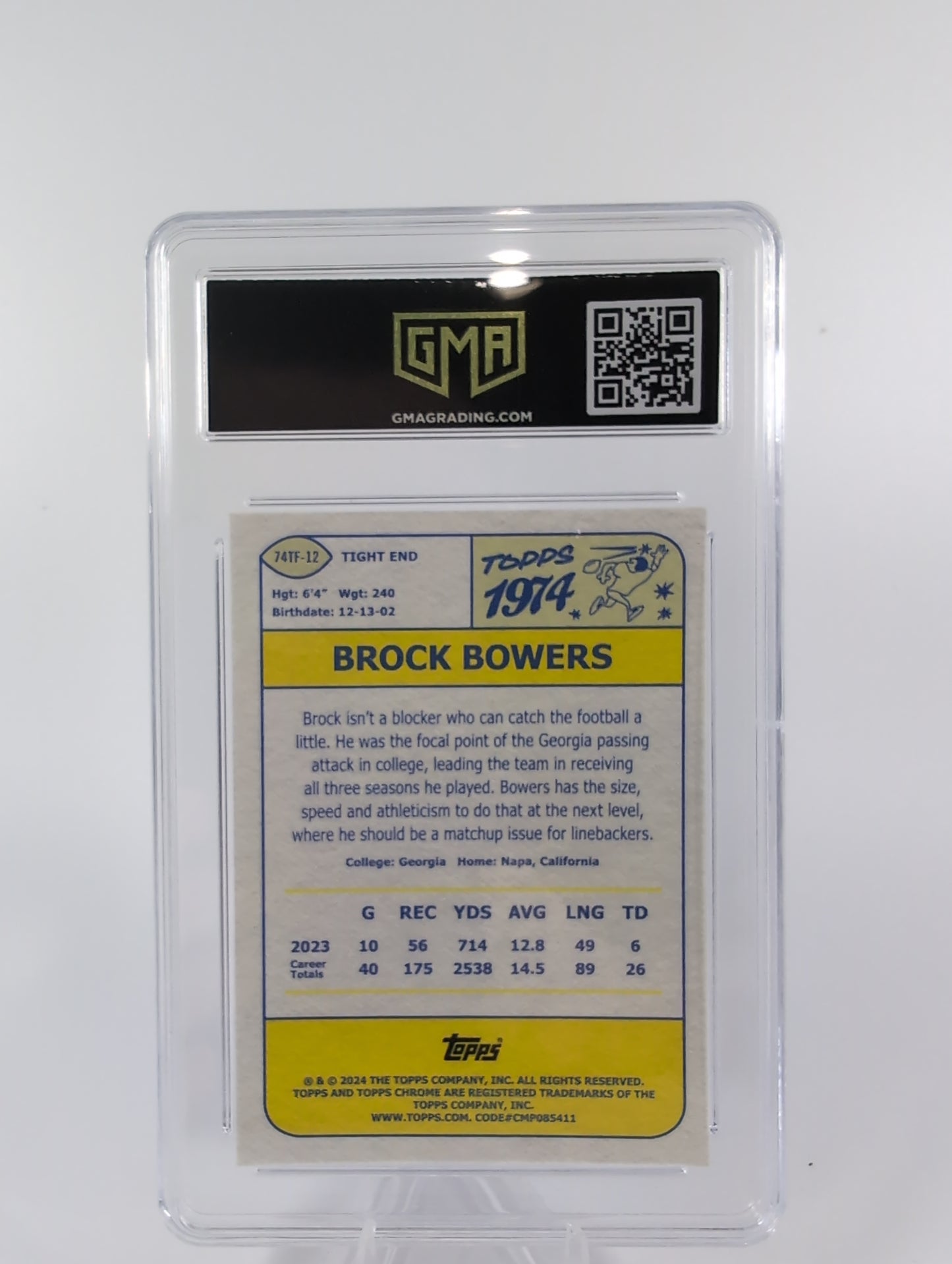 2024 Topps Chrome - 1974 Topps Football Brock Bowers #74TF-12 (RC) GMA 8.5