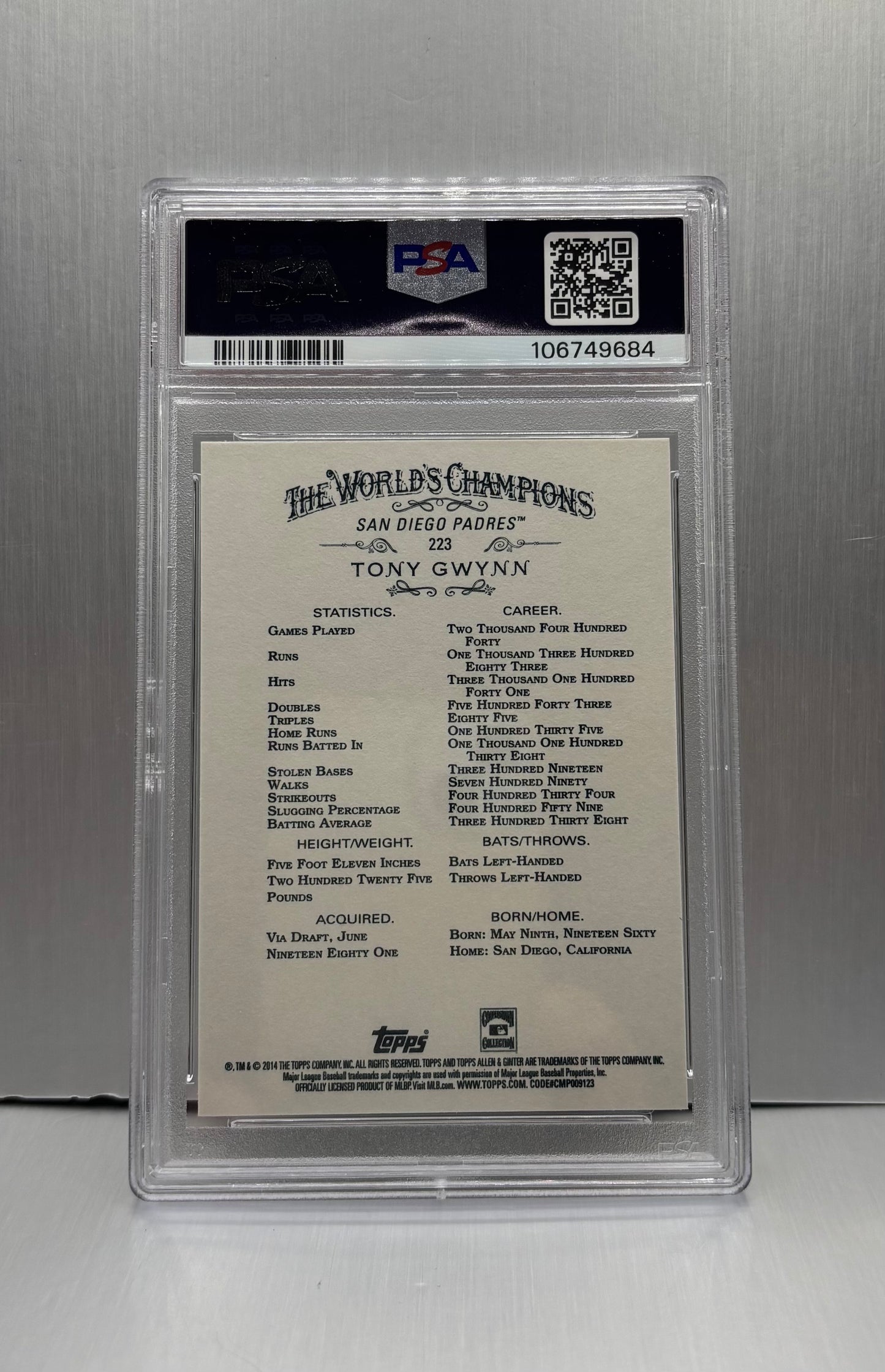 2014 Topps A & G Tony Gwynn PSA 10