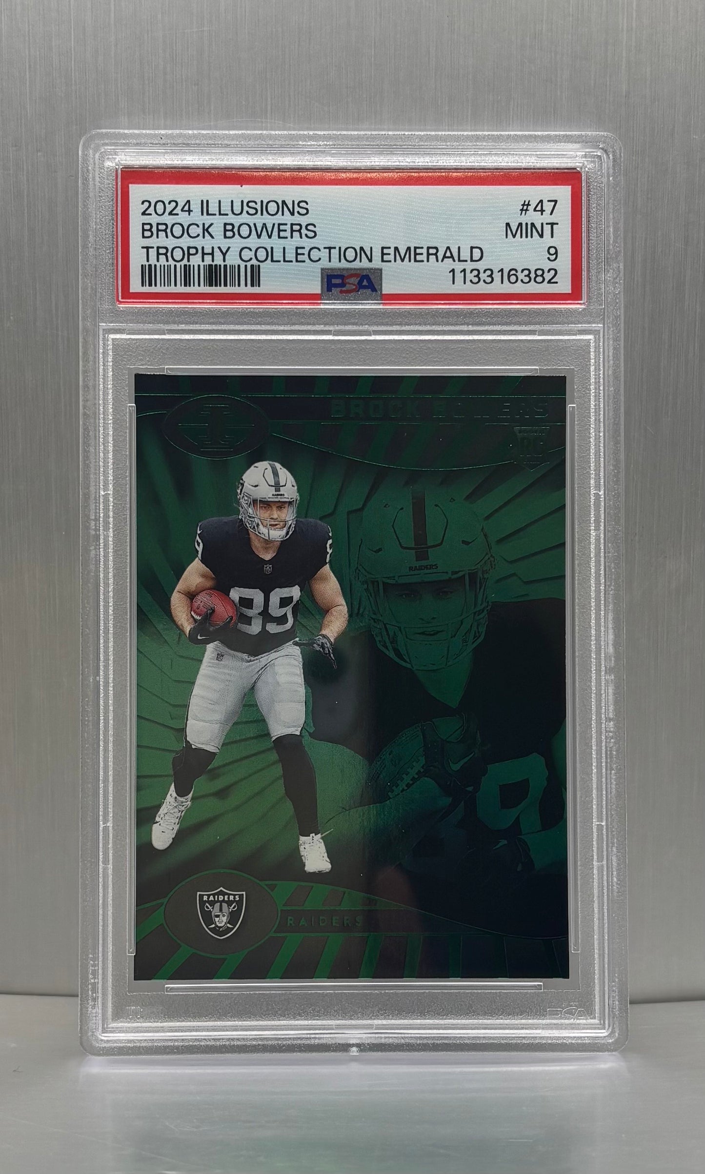 2024 Illusions #47 Brock Bowers Trophy Collection Emerald PSA 9