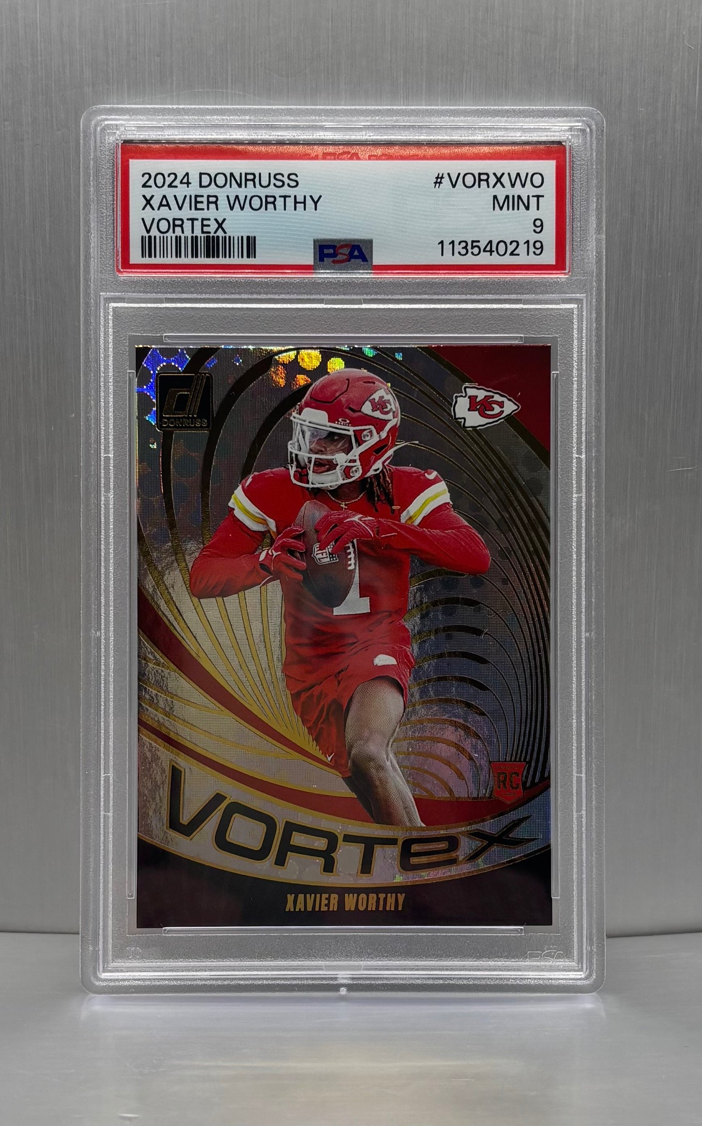 2024 Panini Donruss # VOR-XWO Xavier Worthy Vortex PSA 9