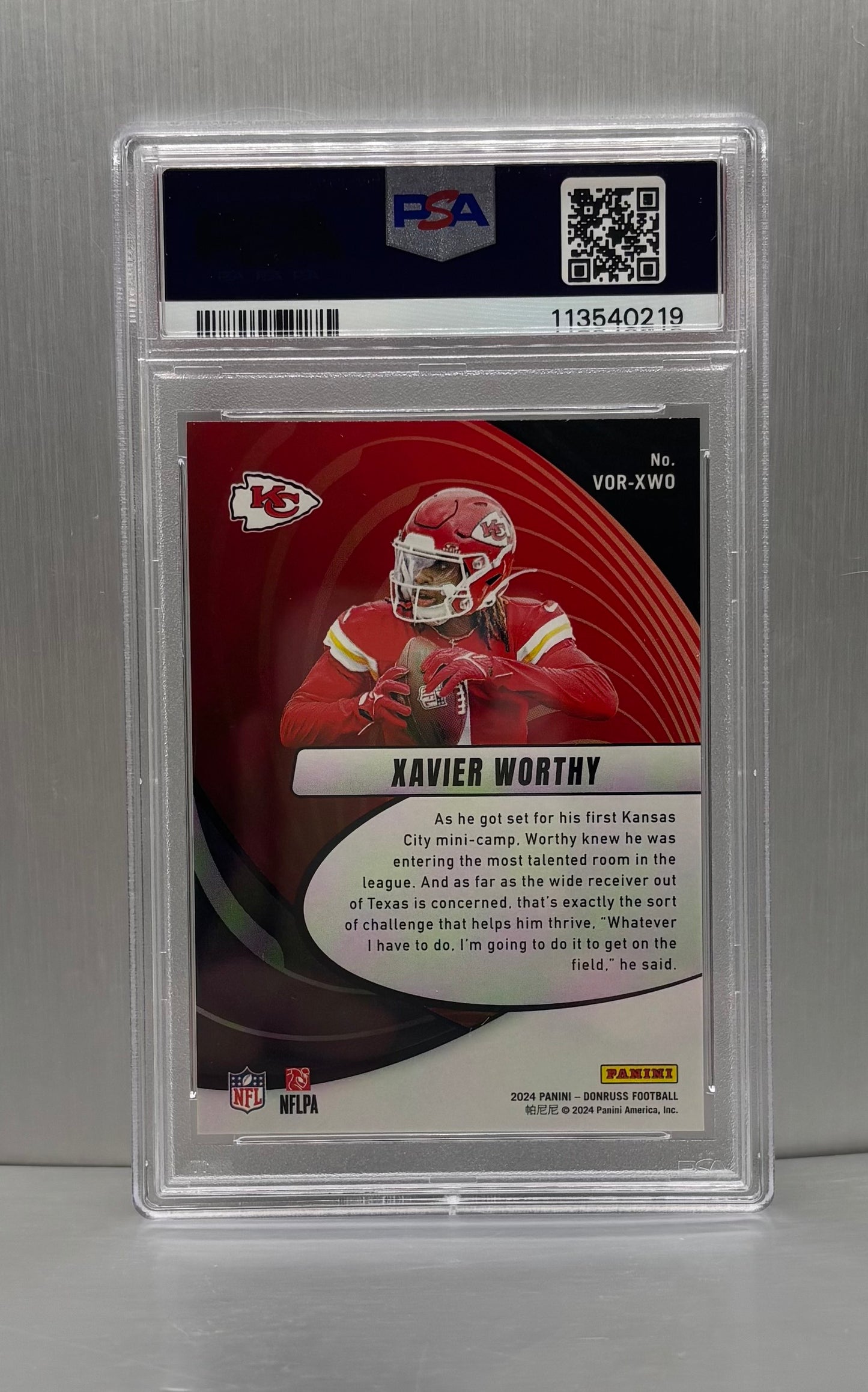 2024 Panini Donruss # VOR-XWO Xavier Worthy Vortex PSA 9