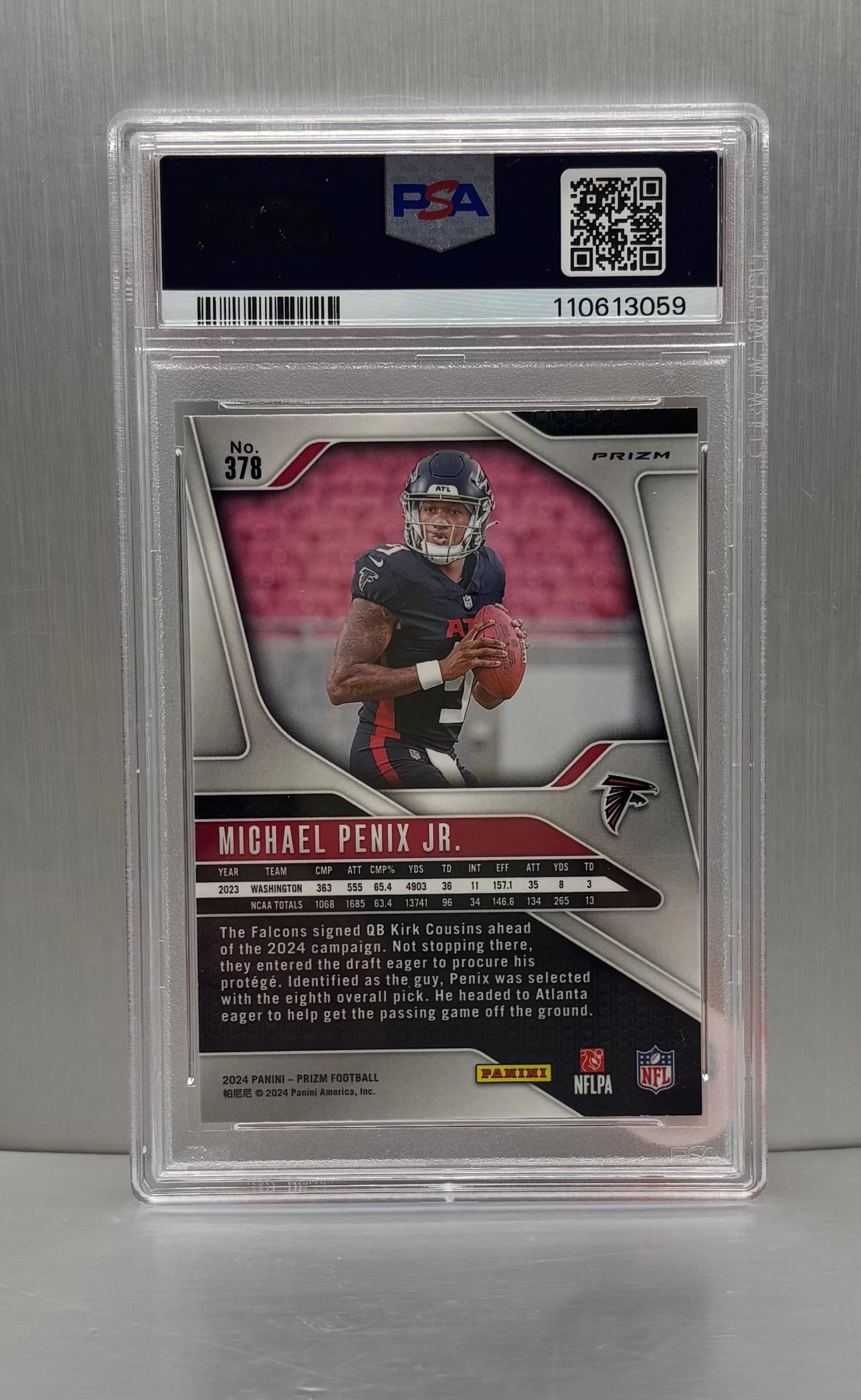 2024 Panini Prizm #378 Michael Penix Jr. Lazer Prizm RC PSA 9