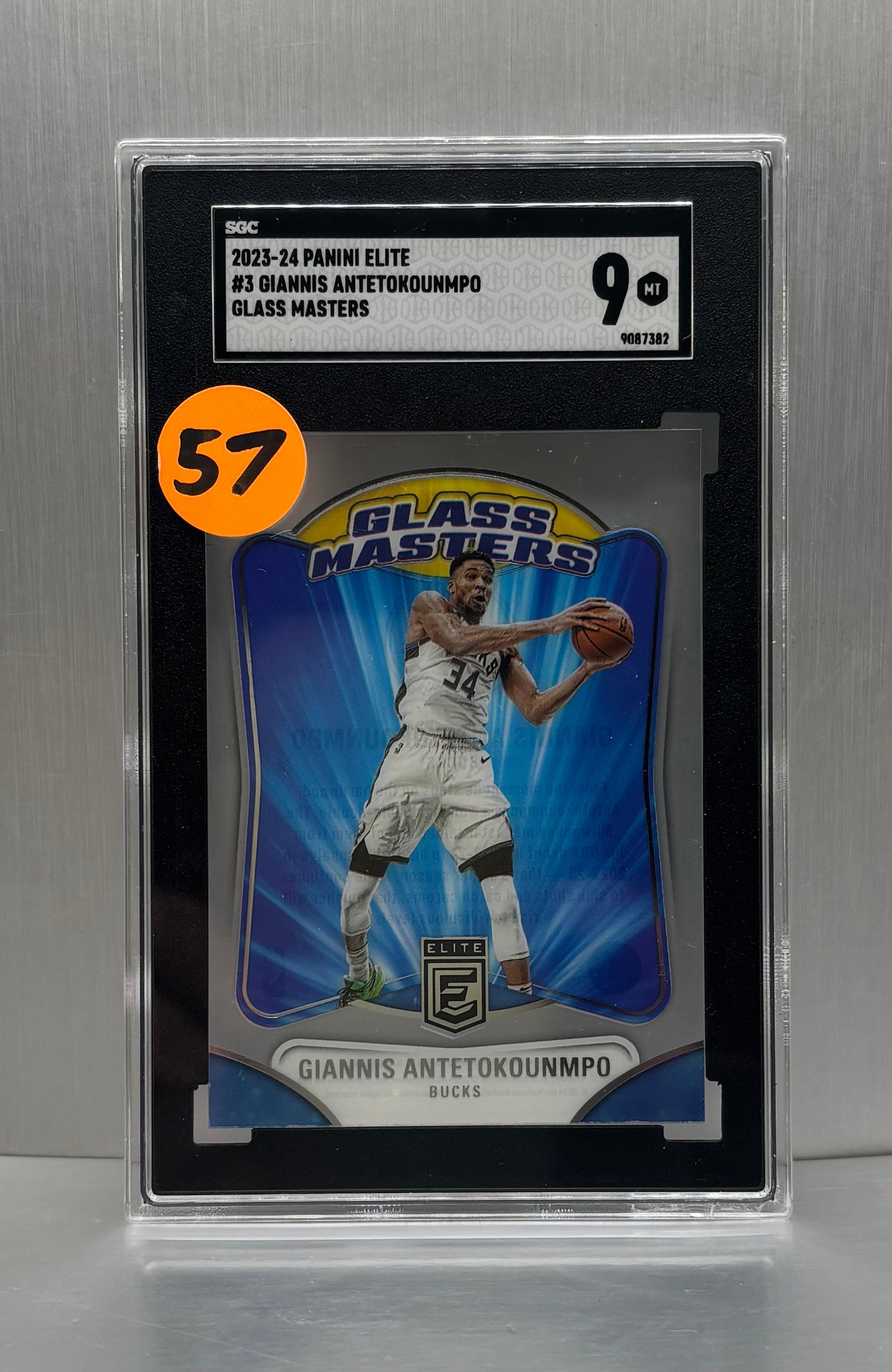 2023-24 Panini Elite #3 Giannis Antetokounmpo Glass Masters SGC 9