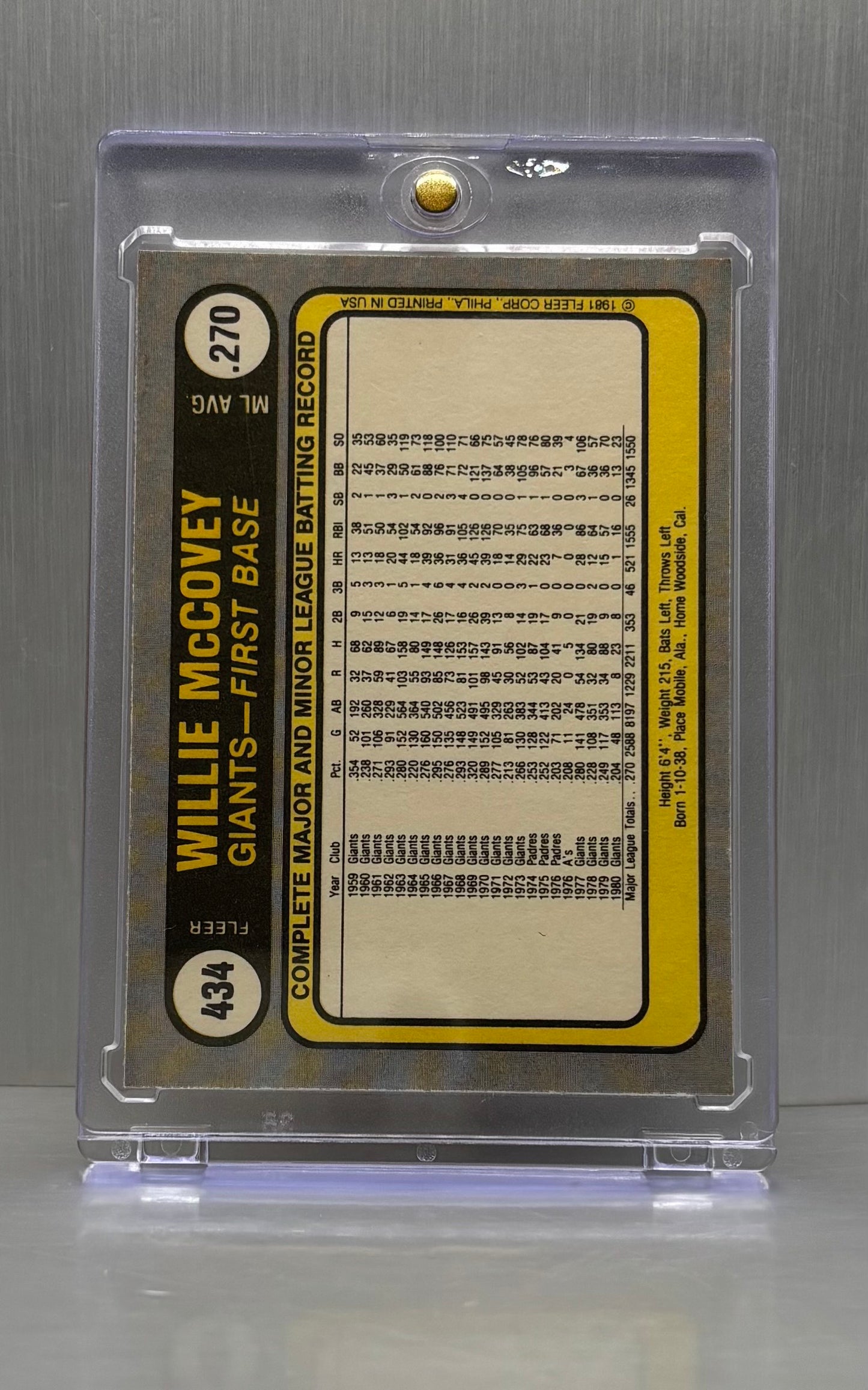 1981 Fleer #434 willie McCovey Giants