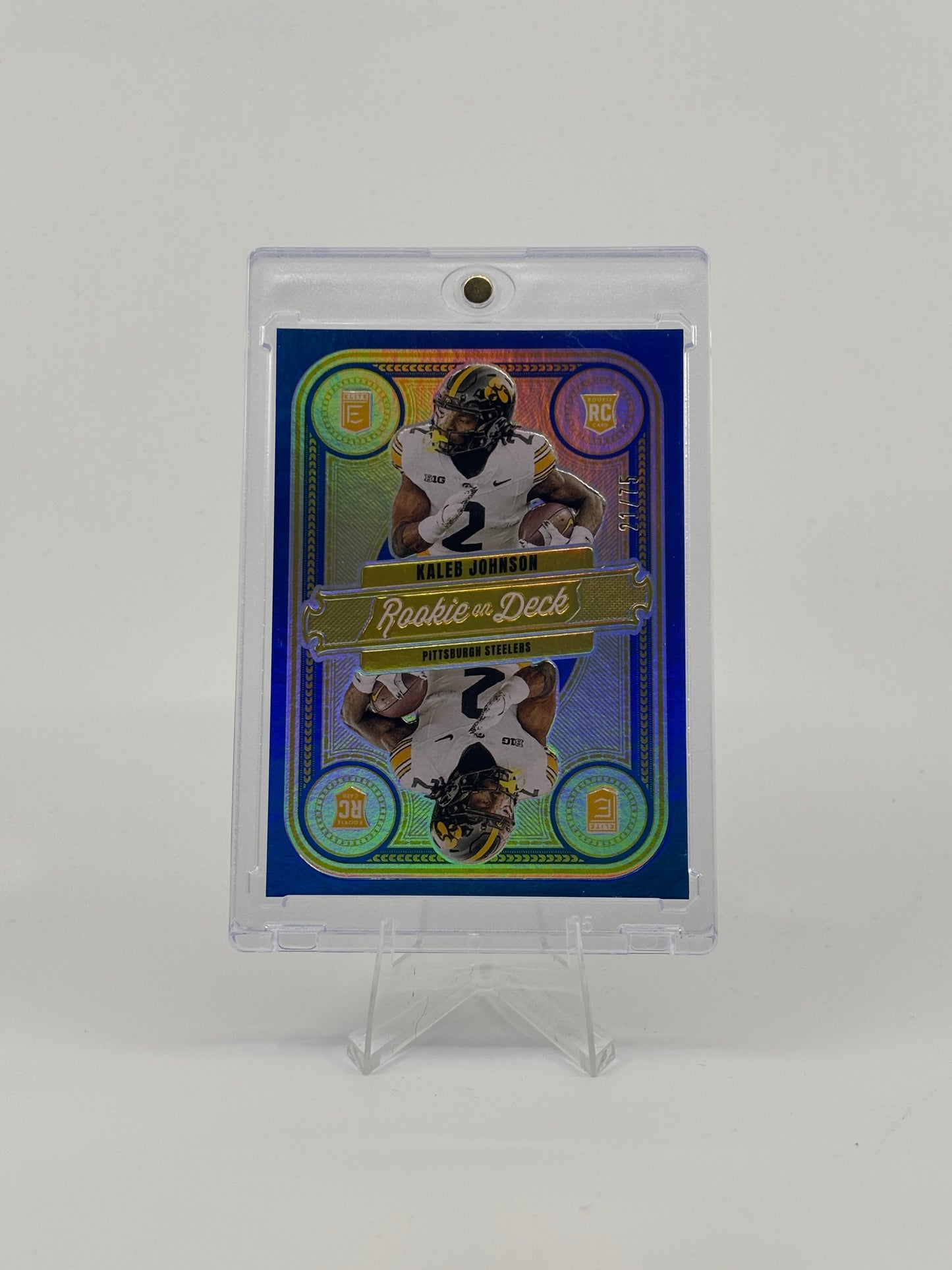 2025 Donruss Elite Kaleb Johnson RC Rookie on Deck Blue /75 Steelers