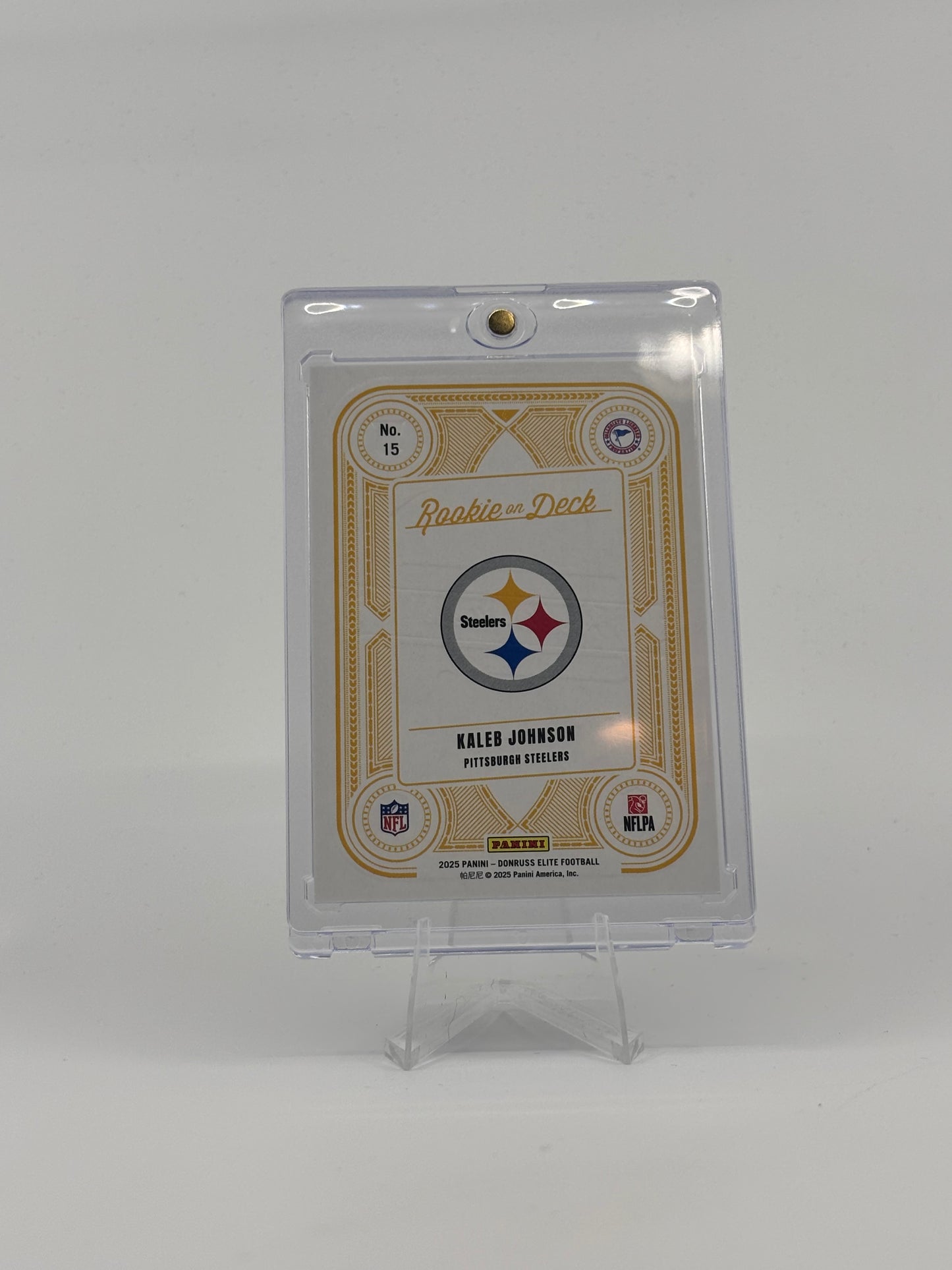 2025 Donruss Elite Kaleb Johnson RC Rookie on Deck Blue /75 Steelers