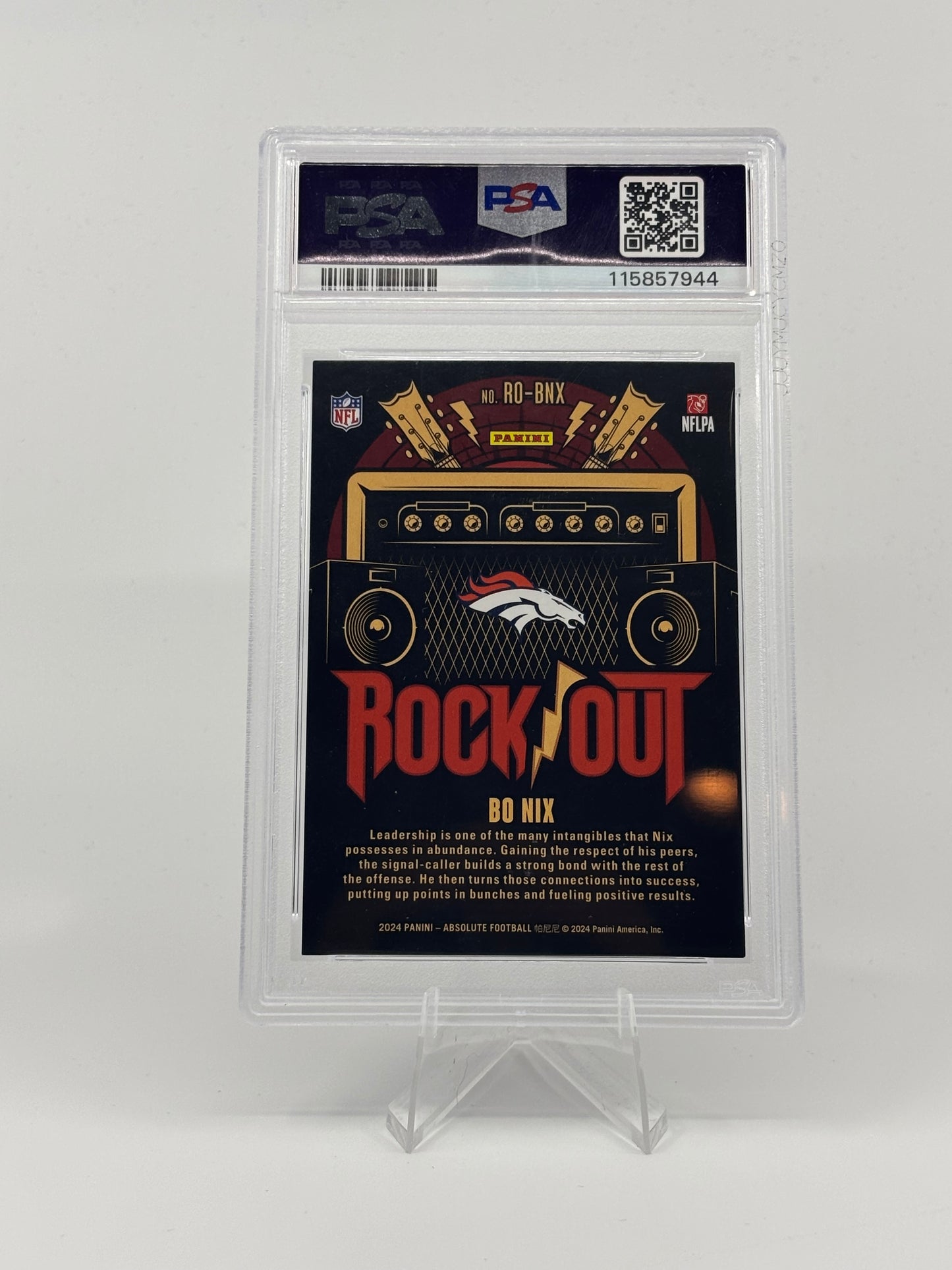2024 Panini Absolute Football Bo Nix /25 RC Rock Out #RO-BNX Denver Broncos PSA 8
