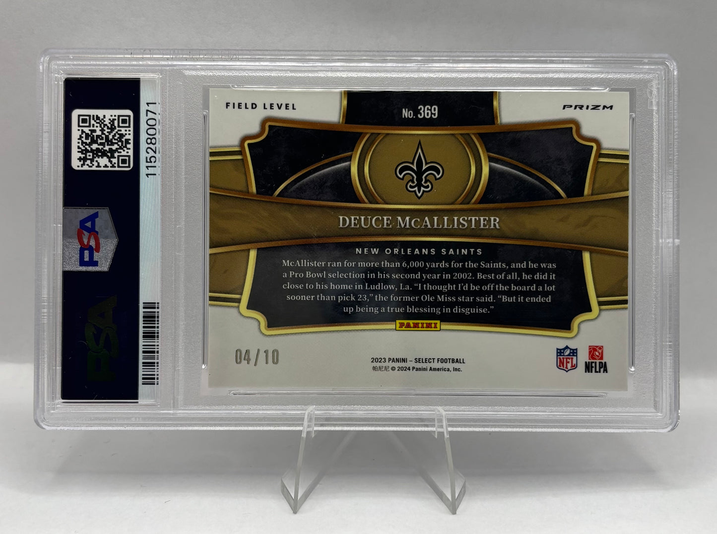 2023 Panini Select – Deuce McAllister Dragon Scale Gold Prizm #369 PSA 10