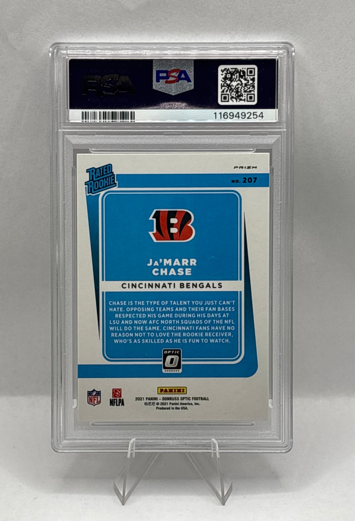 2021 Panini Donruss Optic - Rated Rookie Ja'Marr Chase #207 Bronze Prizm PSA 10